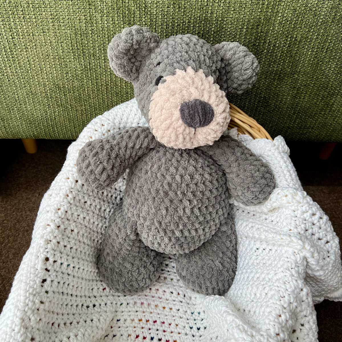 Handmade modern crochet large toy teddy plushie.
