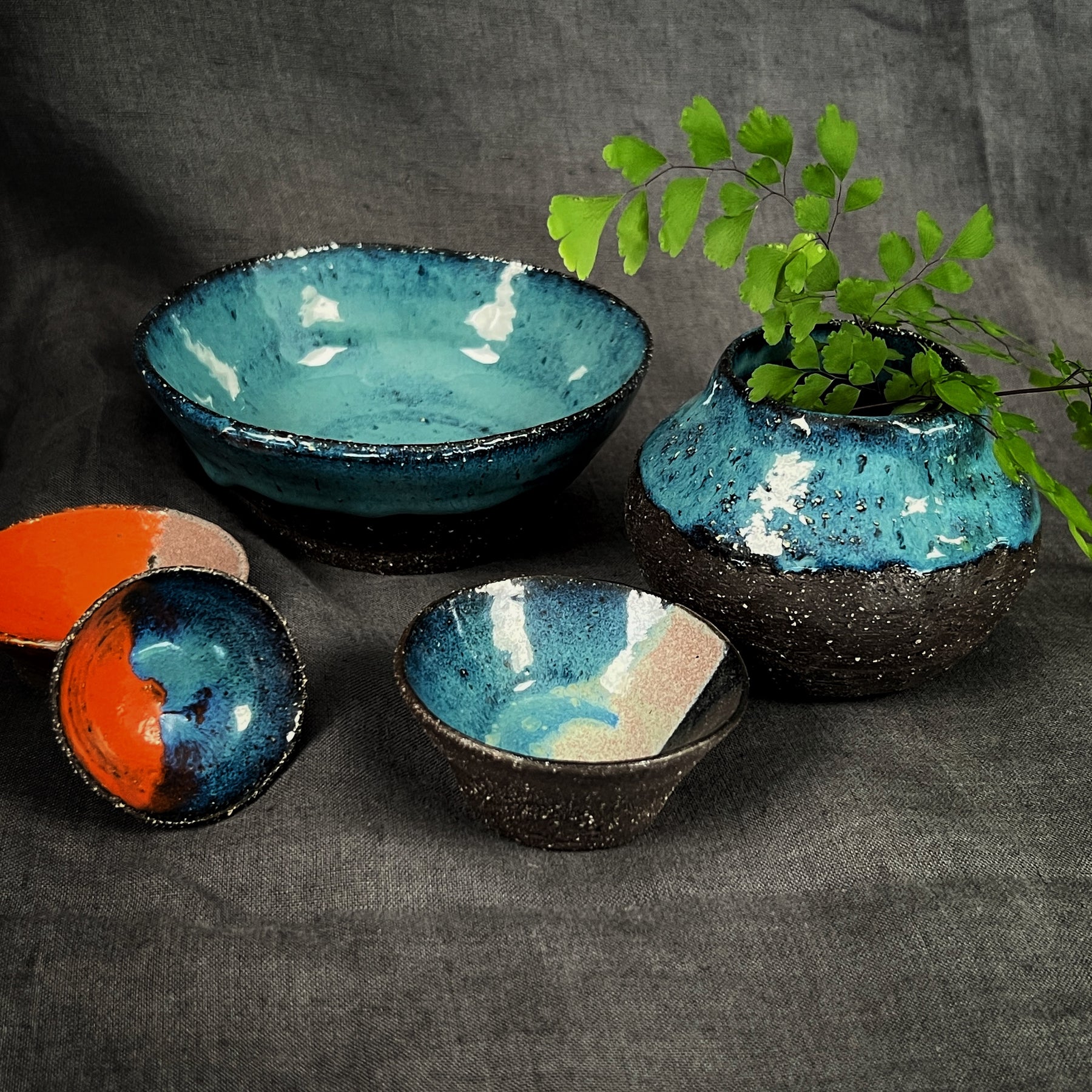 'Terra' wheel thrown bowl with ocean glaze