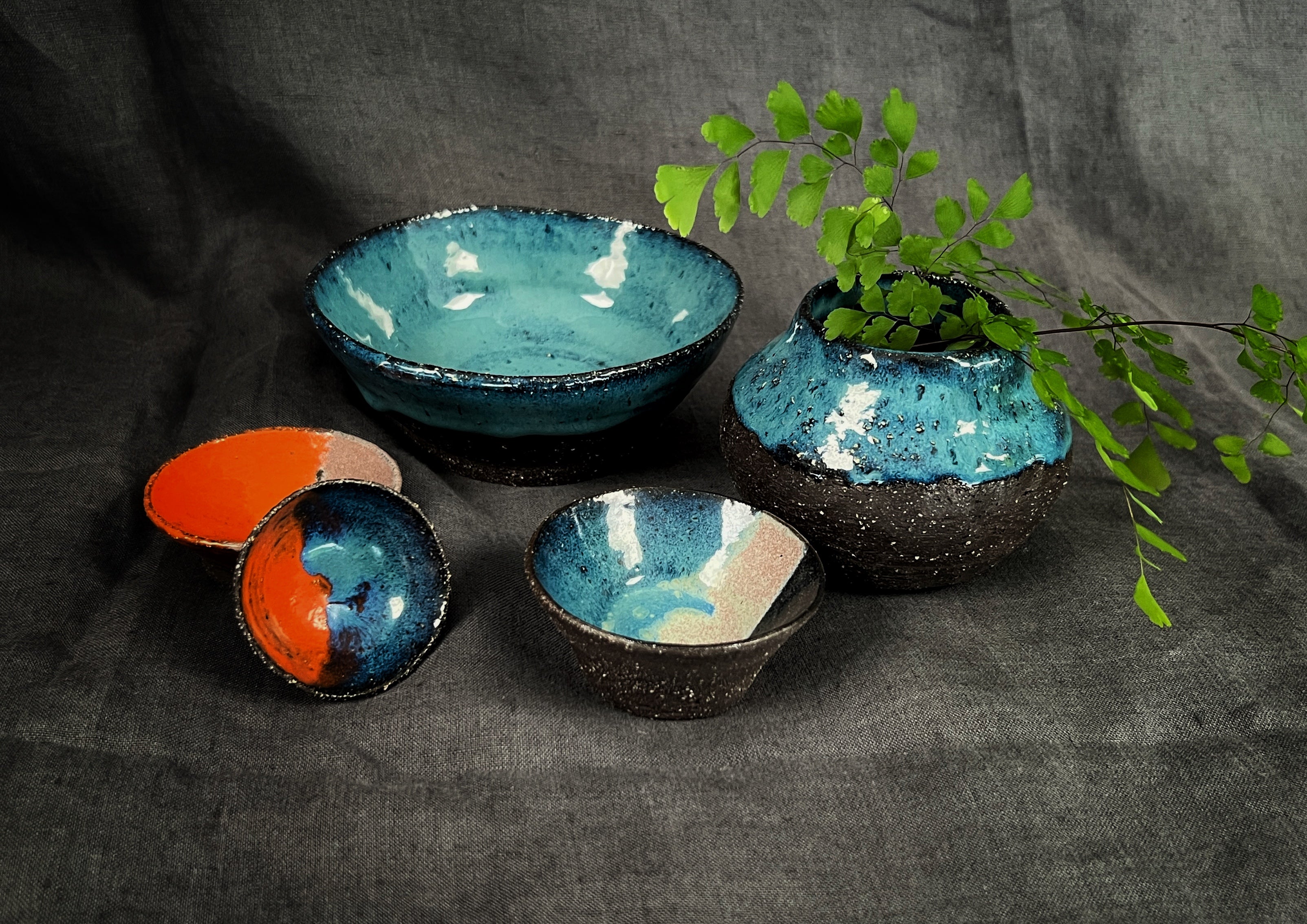 'Terra' wheel thrown bowl with ocean glaze