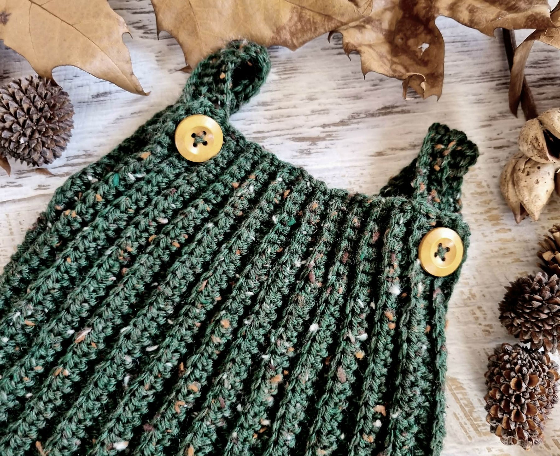 Baby Dungarees | Newborn | Overalls | Pants | Romper | Forest Green Tweed | Crochet
