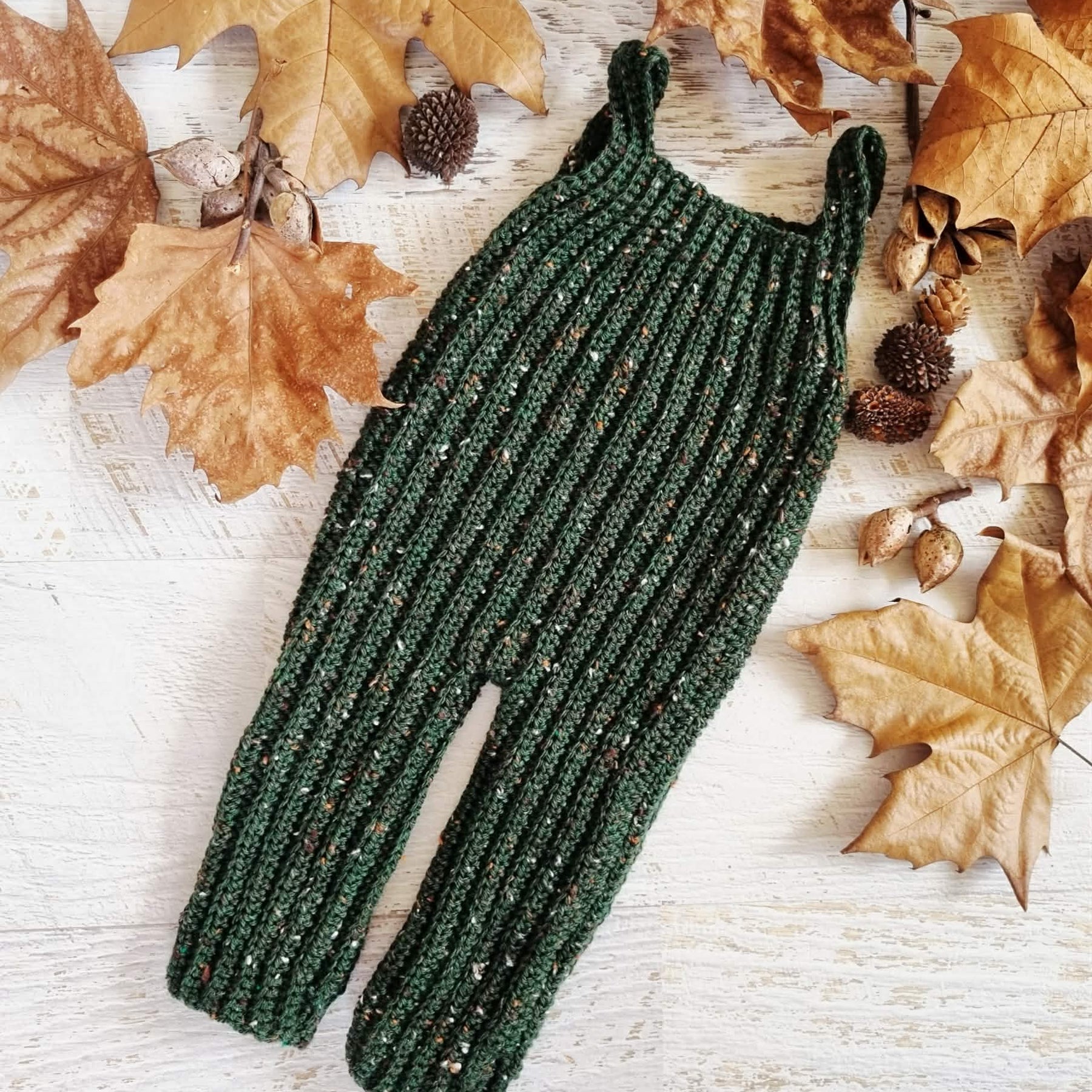 Baby Dungarees | Newborn | Overalls | Pants | Romper | Forest Green Tweed | Crochet