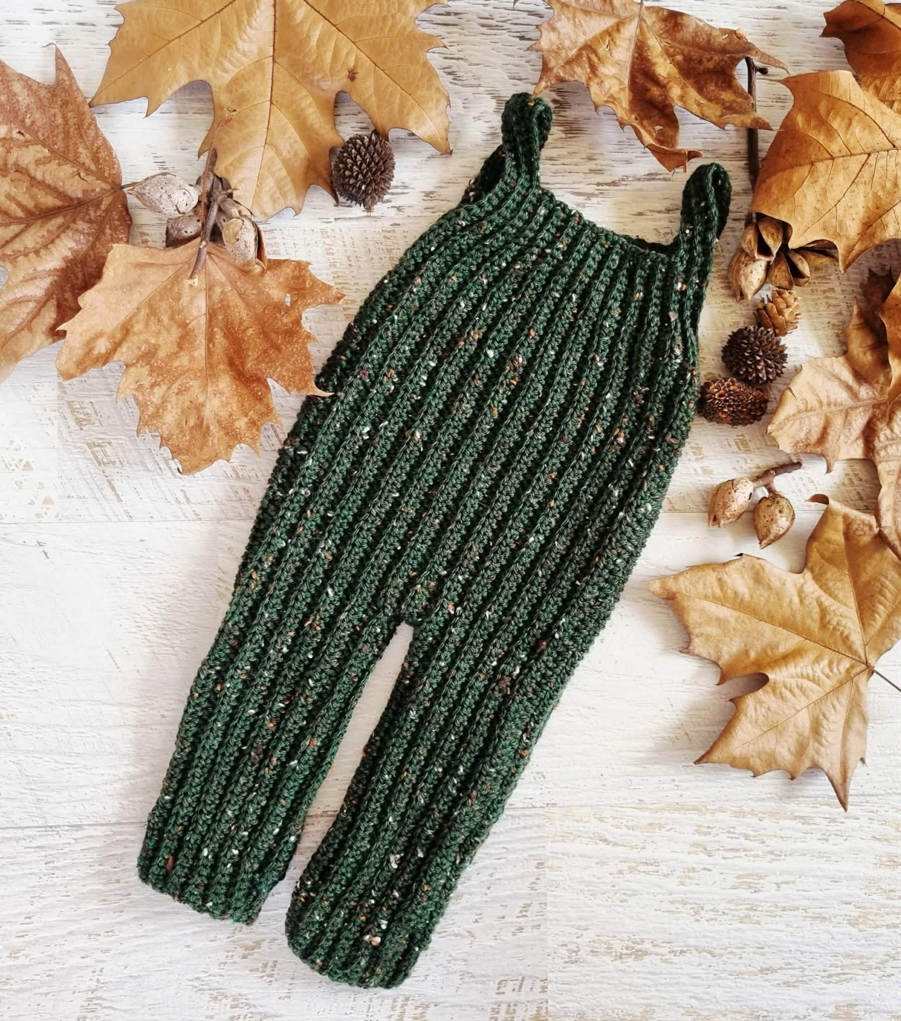 Baby Dungarees | Newborn | Overalls | Pants | Romper | Forest Green Tweed | Crochet