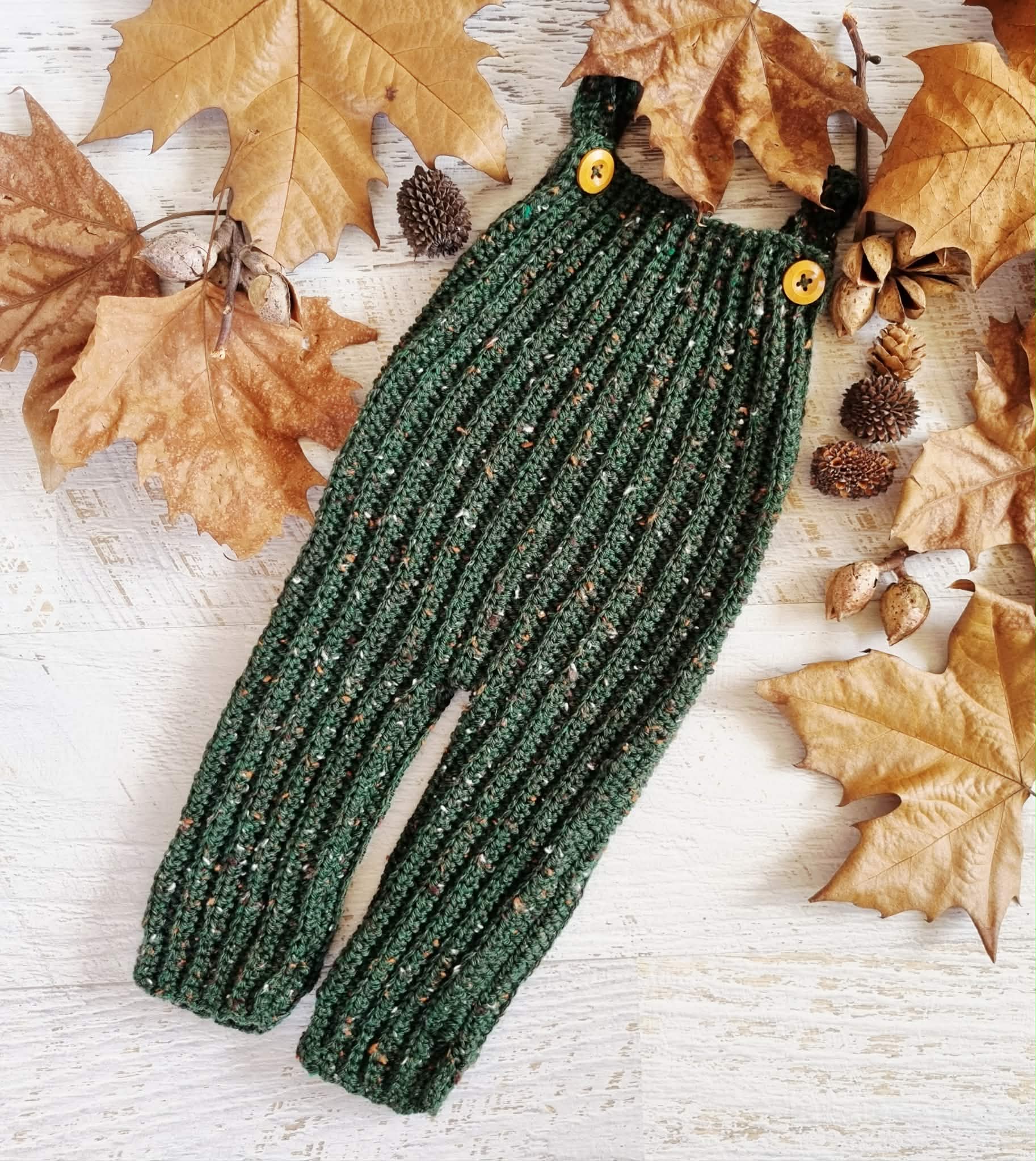 Baby Dungarees | Newborn | Overalls | Pants | Romper | Forest Green Tweed | Crochet