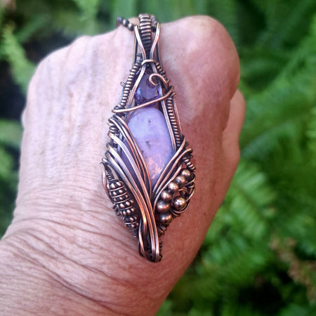 Lavender Jade with Amethyst pendant in Copper with chain