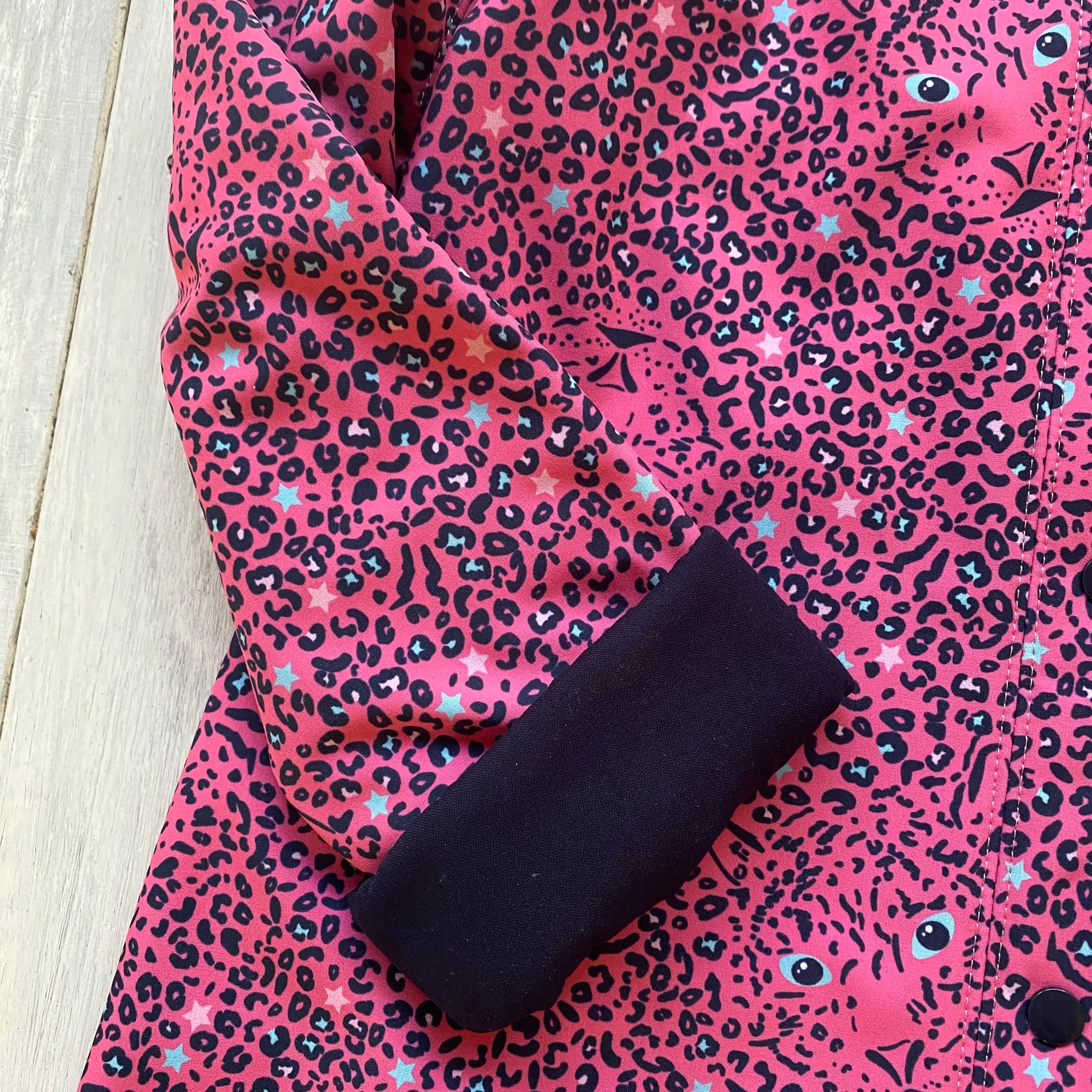 Showerproof Leopard Print on Pink Hooded Jacket size 6