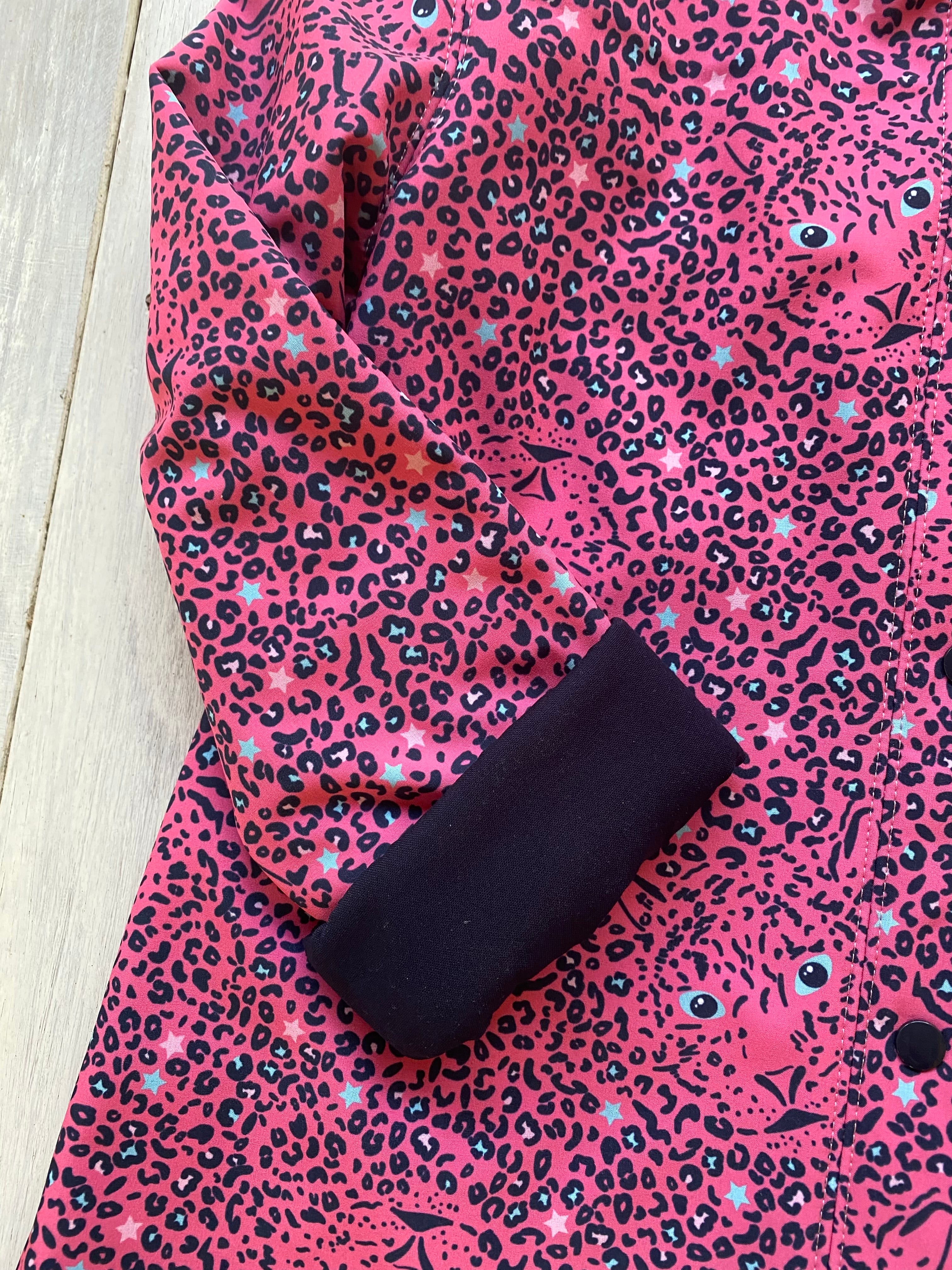 Showerproof Leopard Print on Pink Hooded Jacket size 6