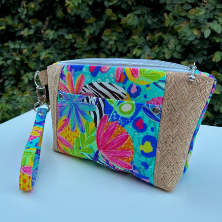 Norfolk Pouch - Calista Bright Floral (Ladybird and Roar) w/ Herringbone cork