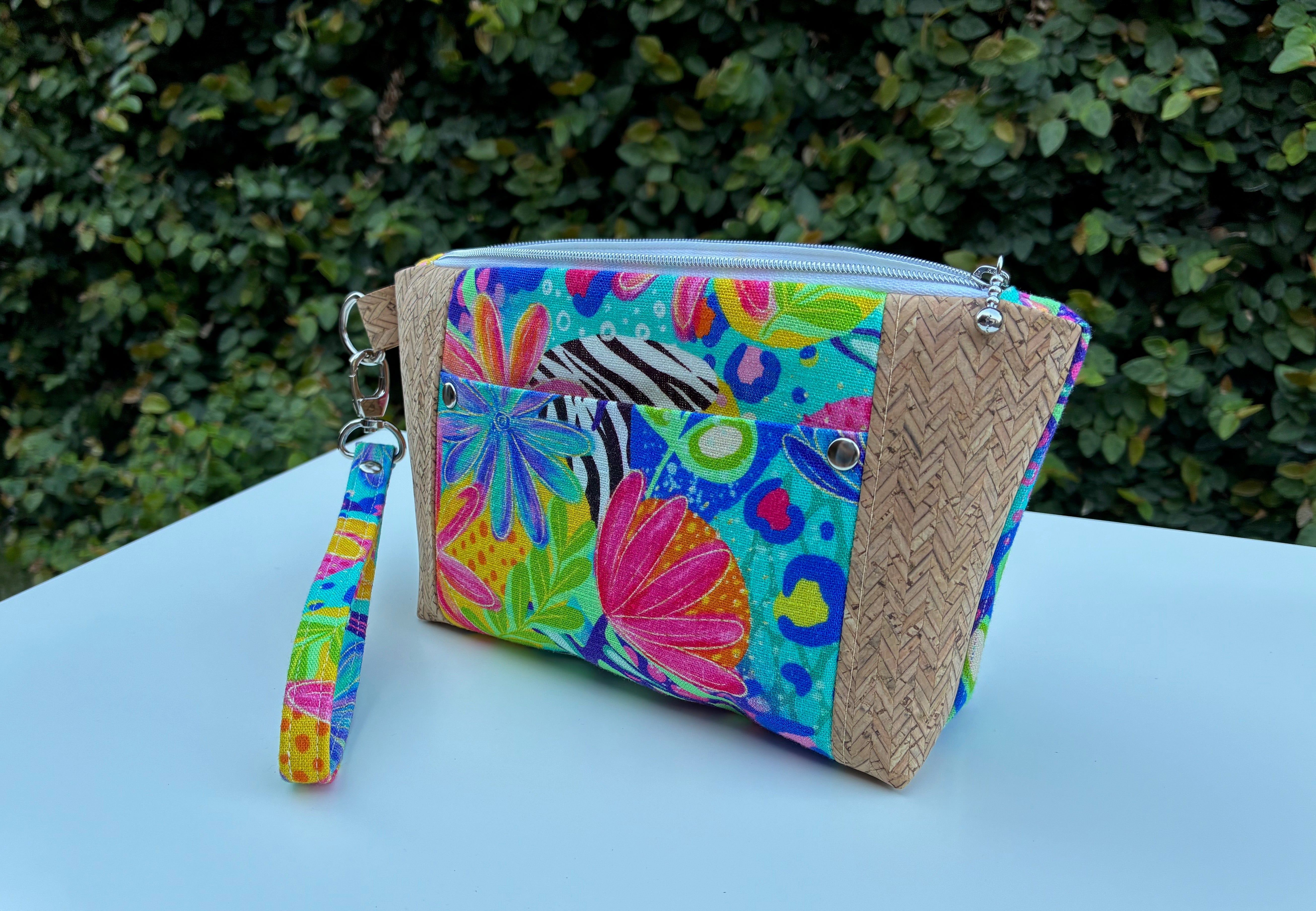 Norfolk Pouch - Calista Bright Floral (Ladybird and Roar) w/ Herringbone cork