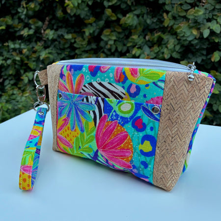 Norfolk Pouch - Calista Bright Floral (Ladybird and Roar) w/ Herringbone cork