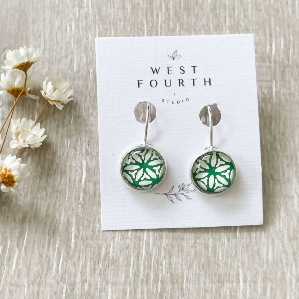 West-4th-Studio-green-and-white-star-earrings-on-backings