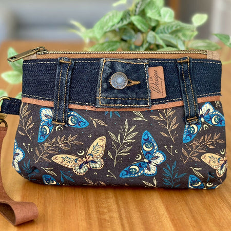 Upcycled Jeans Clutch with Wrist Strap