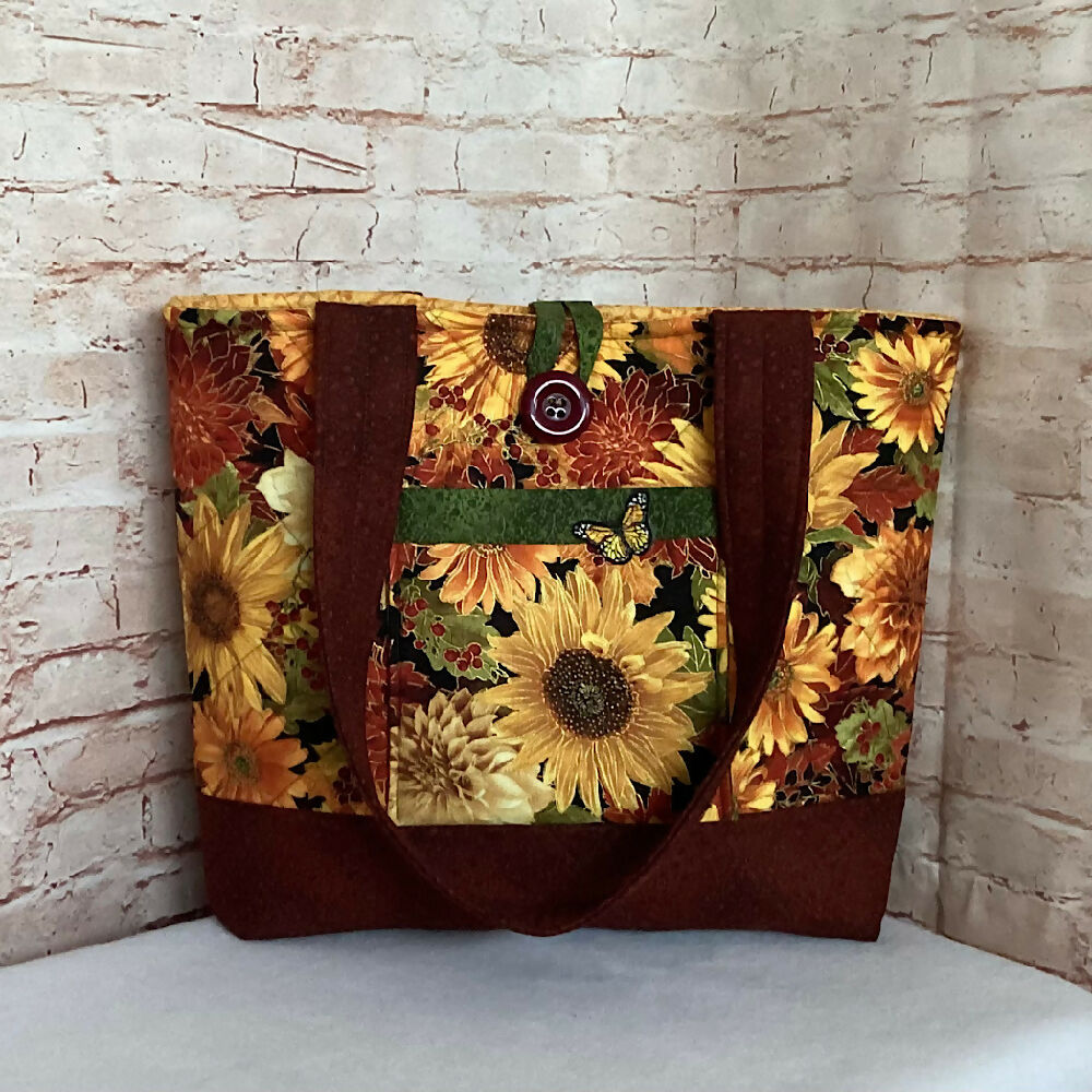 Autumn Tones Floral handbag, tote, shoulder bag for shopping, travel or craft.