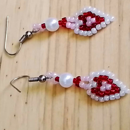 Beaded Heart Earrings Pink, red, white