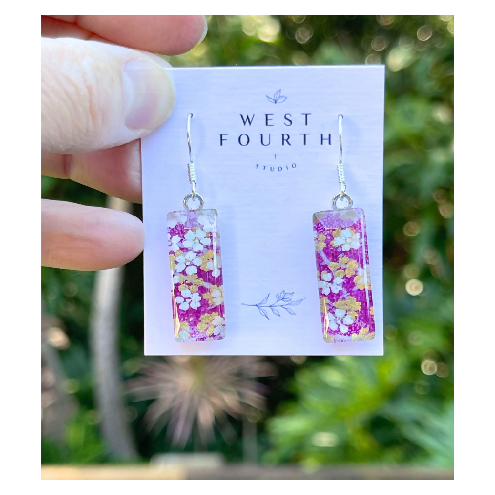 Purple Earrings • Handmade with Japanese Paper, Resin and Glass