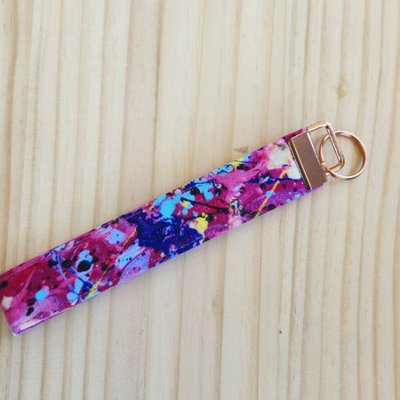 Splatter paint with blues and pinks key fob/key ring