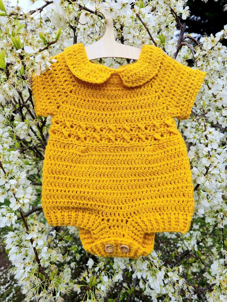 Baby Romper | Newborn | Mustard | Handmade | Crocheted