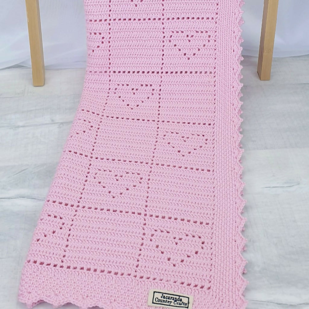 Hearts Wool Baby Blanket Pink 1