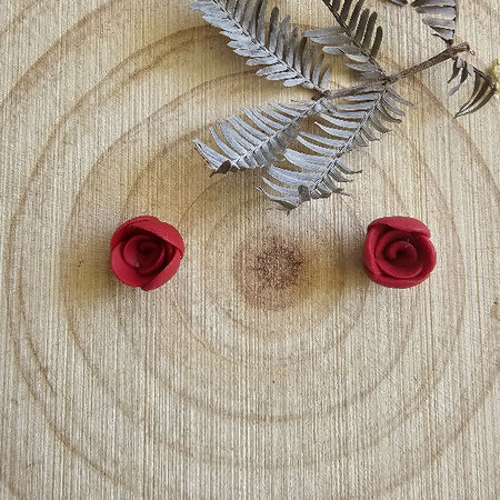 Red Rosebuds Handmade Miniature Stud Earrings.