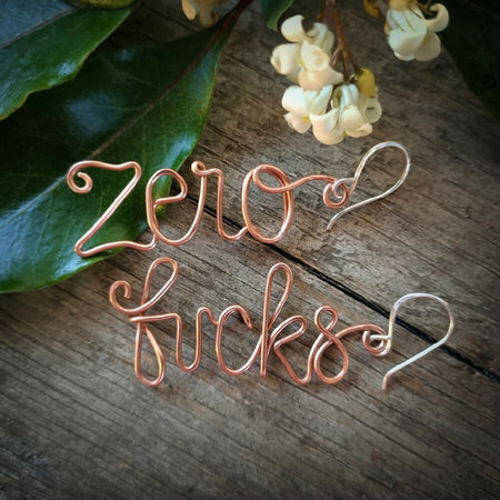 Zero Fs Curse-ive Word Sweary Earrings - sterling silver or copper