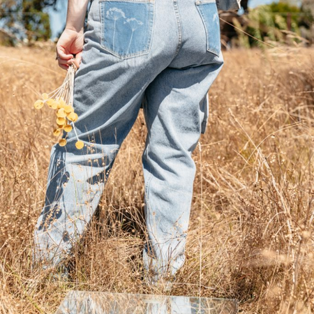 High-Waisted Mom Jeans, Garlic Chive Sun Print