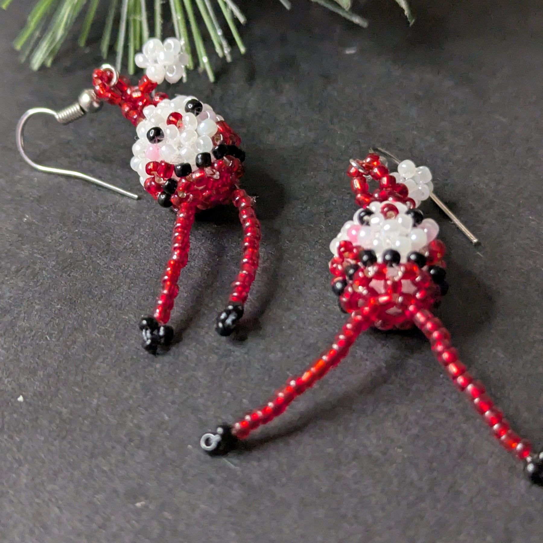 3D Beaded Santa Earrings – Handmade Christmas Jewellery – Fun Festive Gift