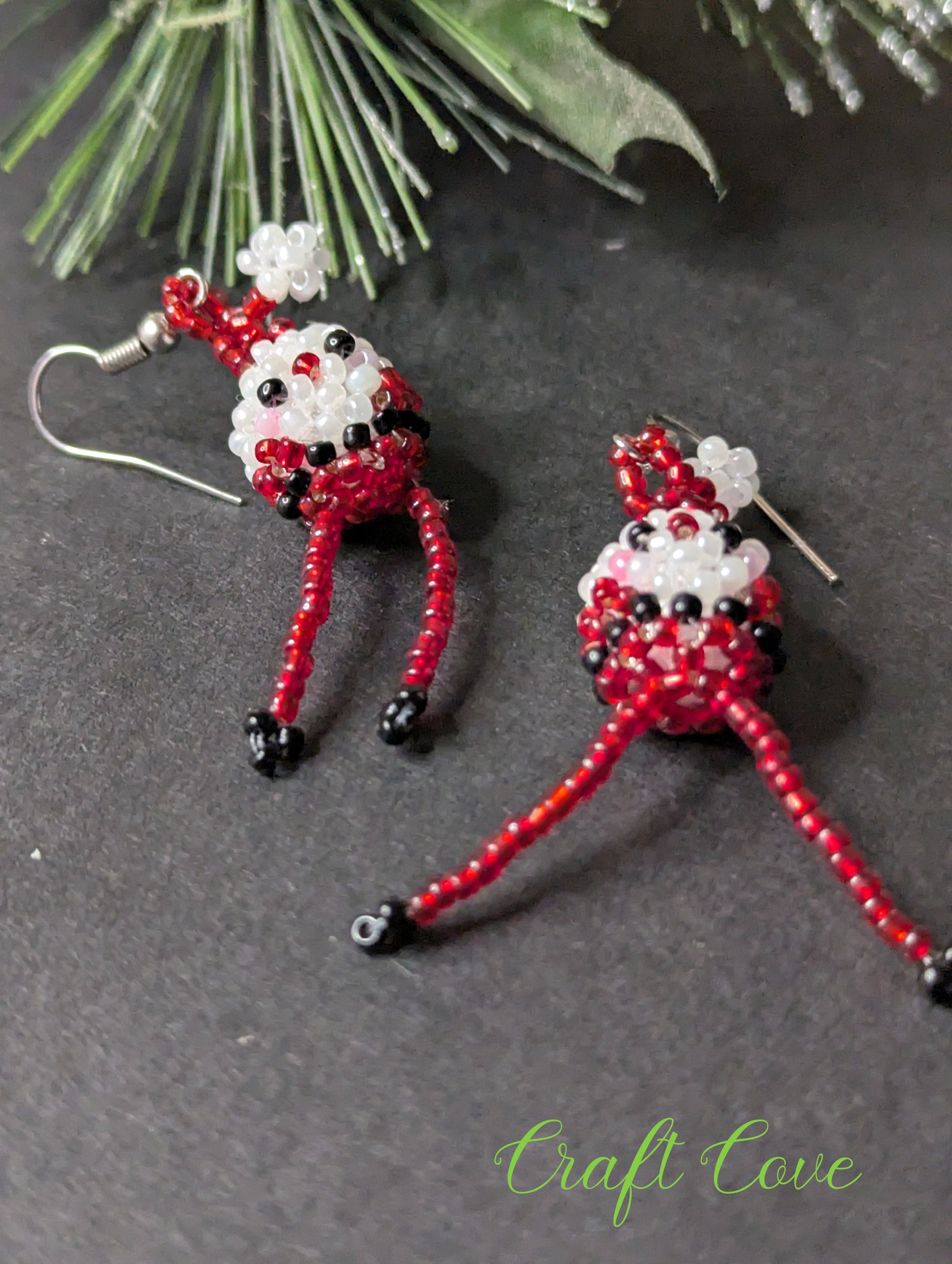 3D Beaded Santa Earrings – Handmade Christmas Jewellery – Fun Festive Gift