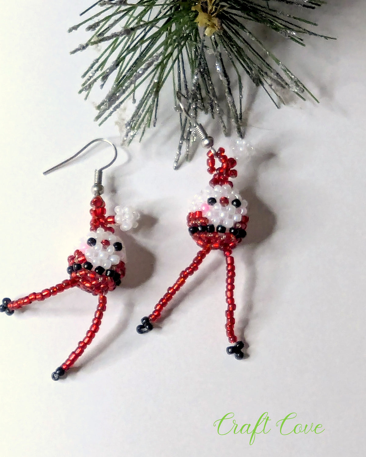 3D Beaded Santa Earrings – Handmade Christmas Jewellery – Fun Festive Gift