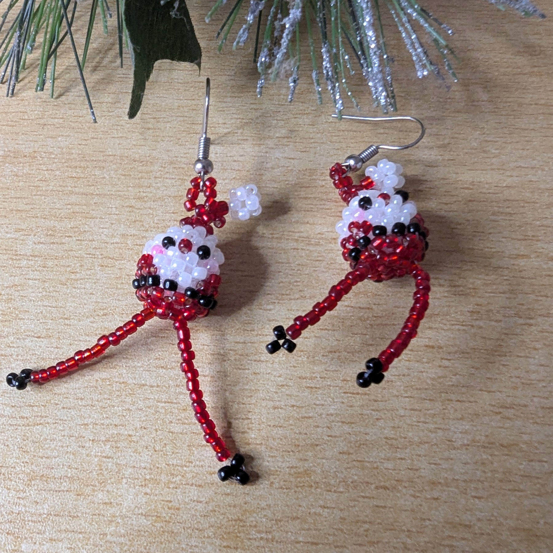 3D Beaded Santa Earrings – Handmade Christmas Jewellery – Fun Festive Gift