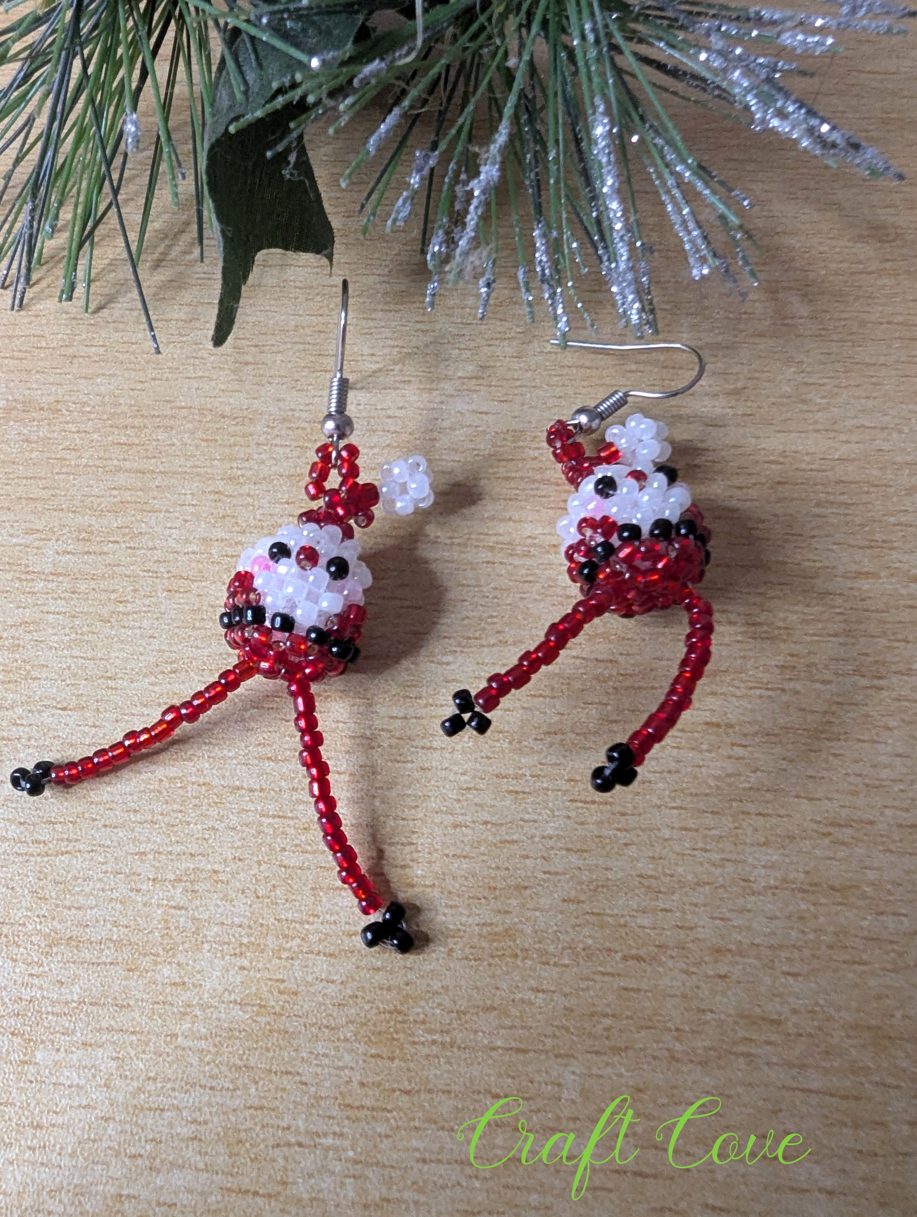 3D Beaded Santa Earrings – Handmade Christmas Jewellery – Fun Festive Gift