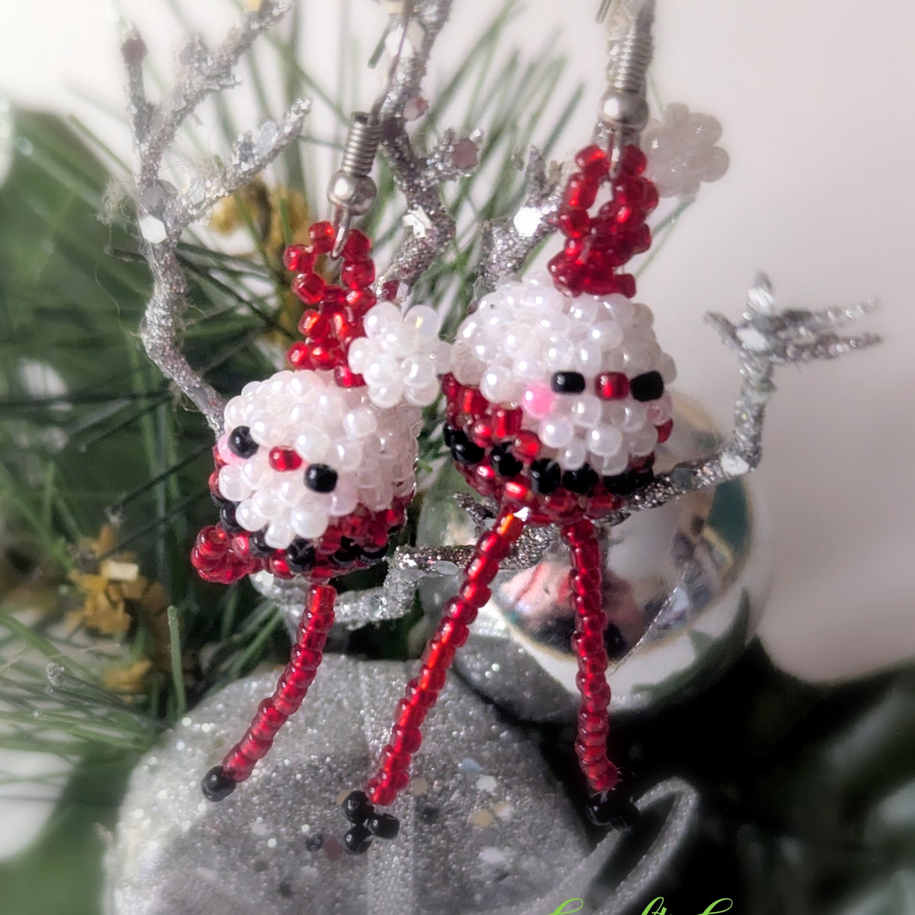3D Beaded Santa Earrings – Handmade Christmas Jewellery – Fun Festive Gift