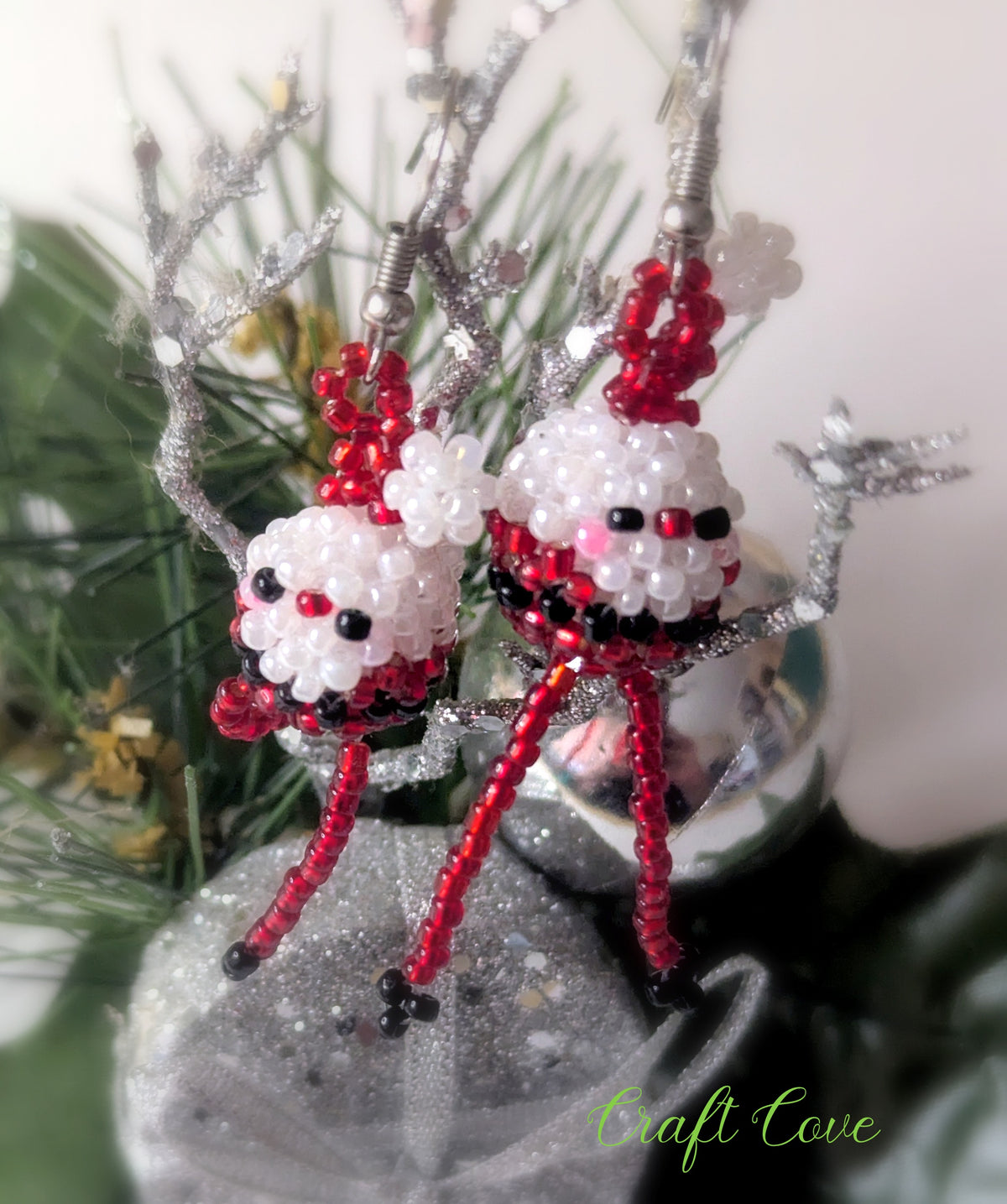 3D Beaded Santa Earrings – Handmade Christmas Jewellery – Fun Festive Gift