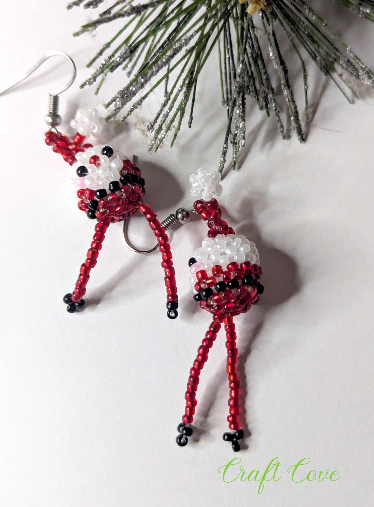 3D Beaded Santa Earrings – Handmade Christmas Jewellery – Fun Festive Gift