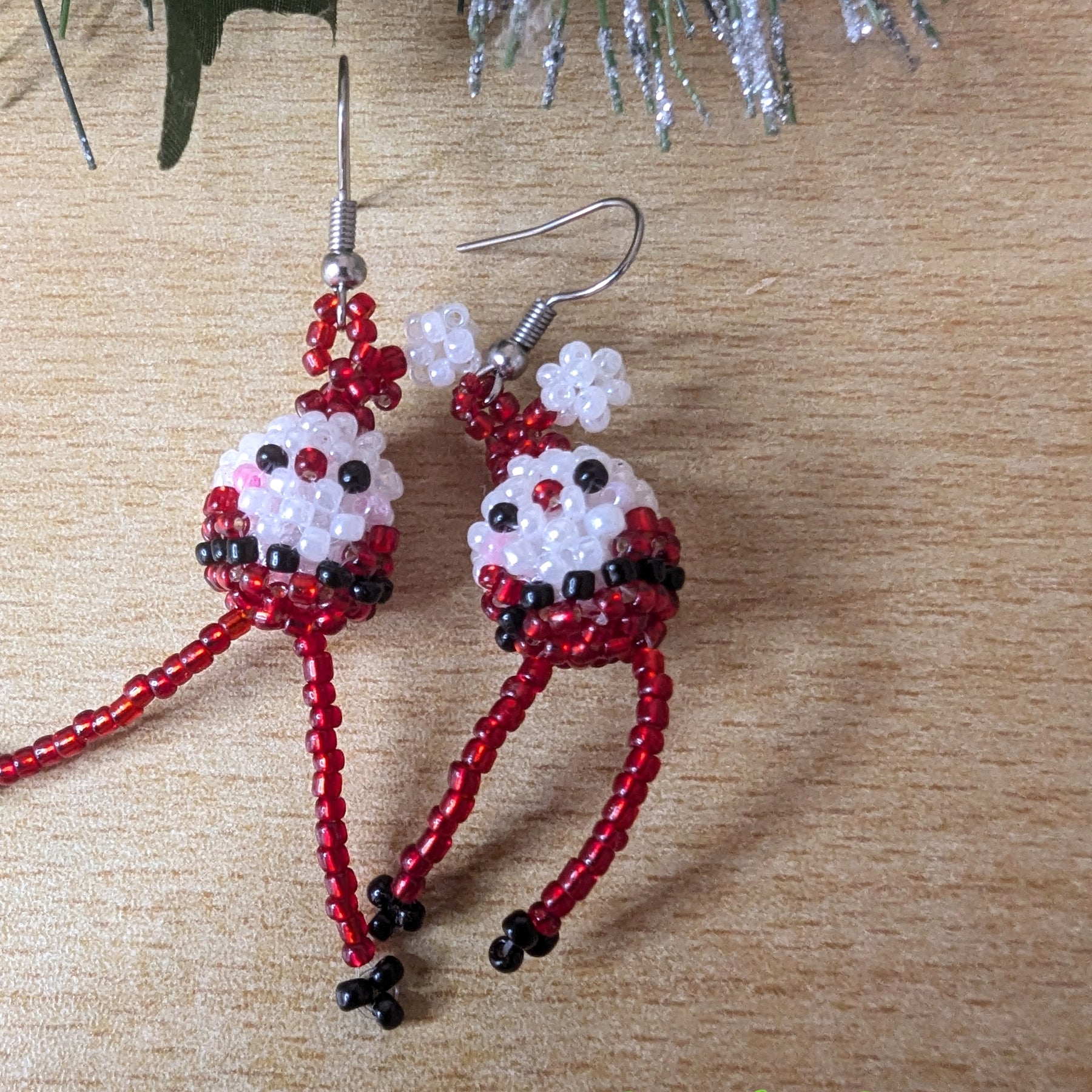 3D Beaded Santa Earrings – Handmade Christmas Jewellery – Fun Festive Gift
