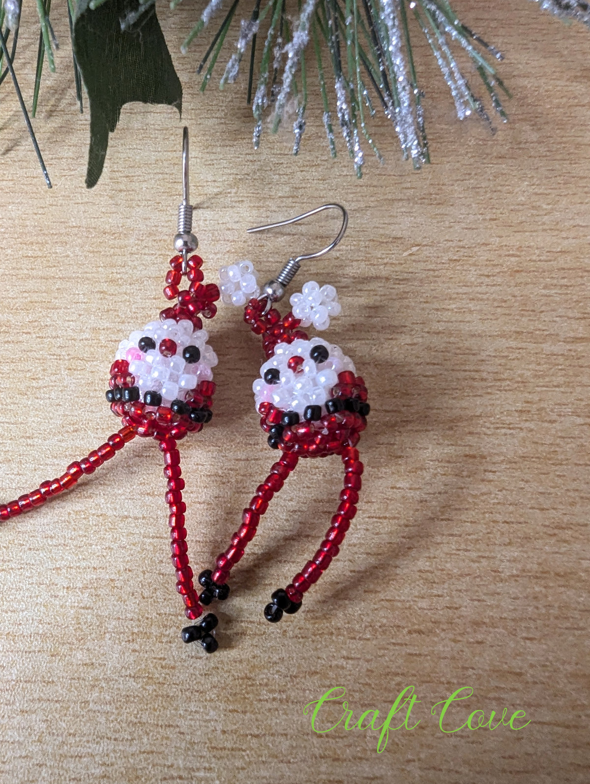 3D Beaded Santa Earrings – Handmade Christmas Jewellery – Fun Festive Gift