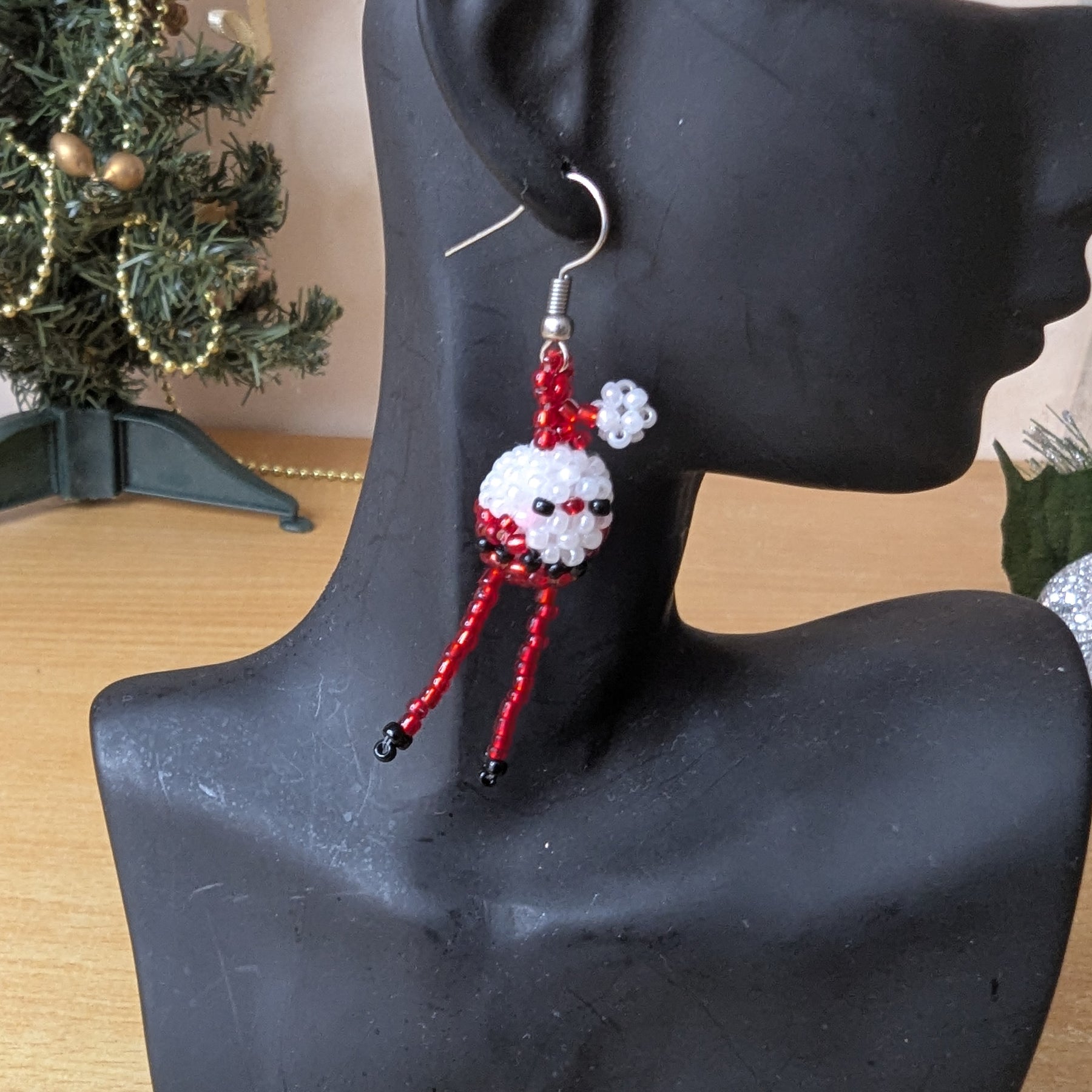 3D Beaded Santa Earrings – Handmade Christmas Jewellery – Fun Festive Gift