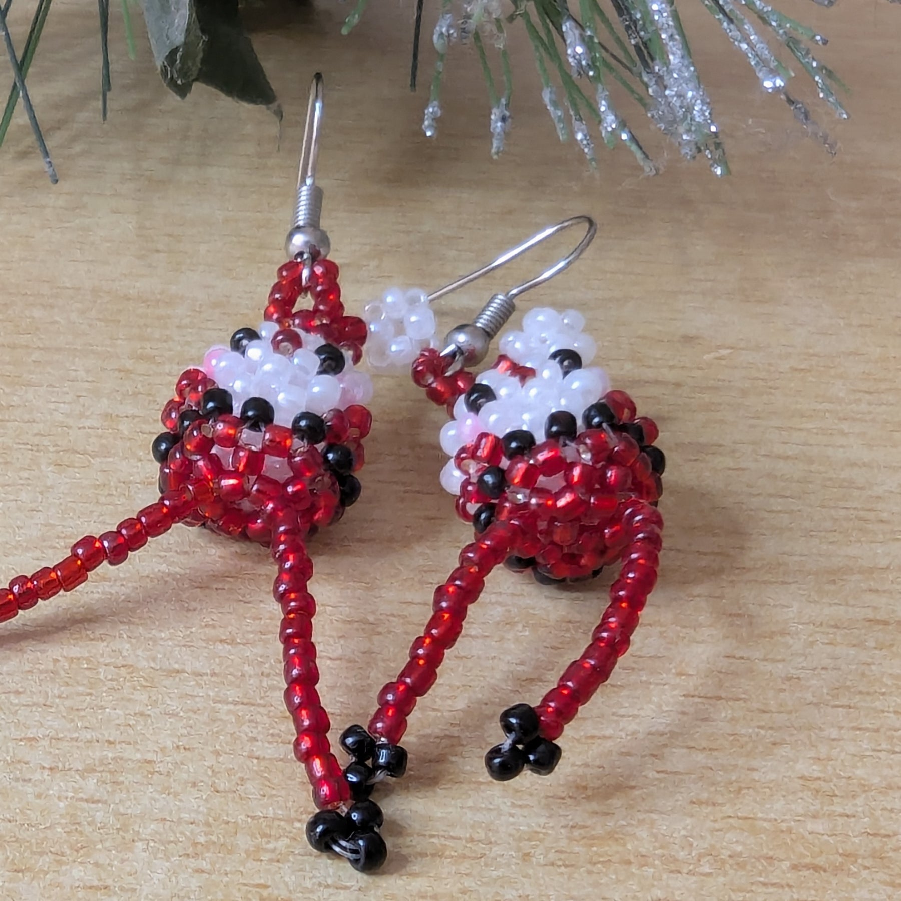 3D Beaded Santa Earrings – Handmade Christmas Jewellery – Fun Festive Gift