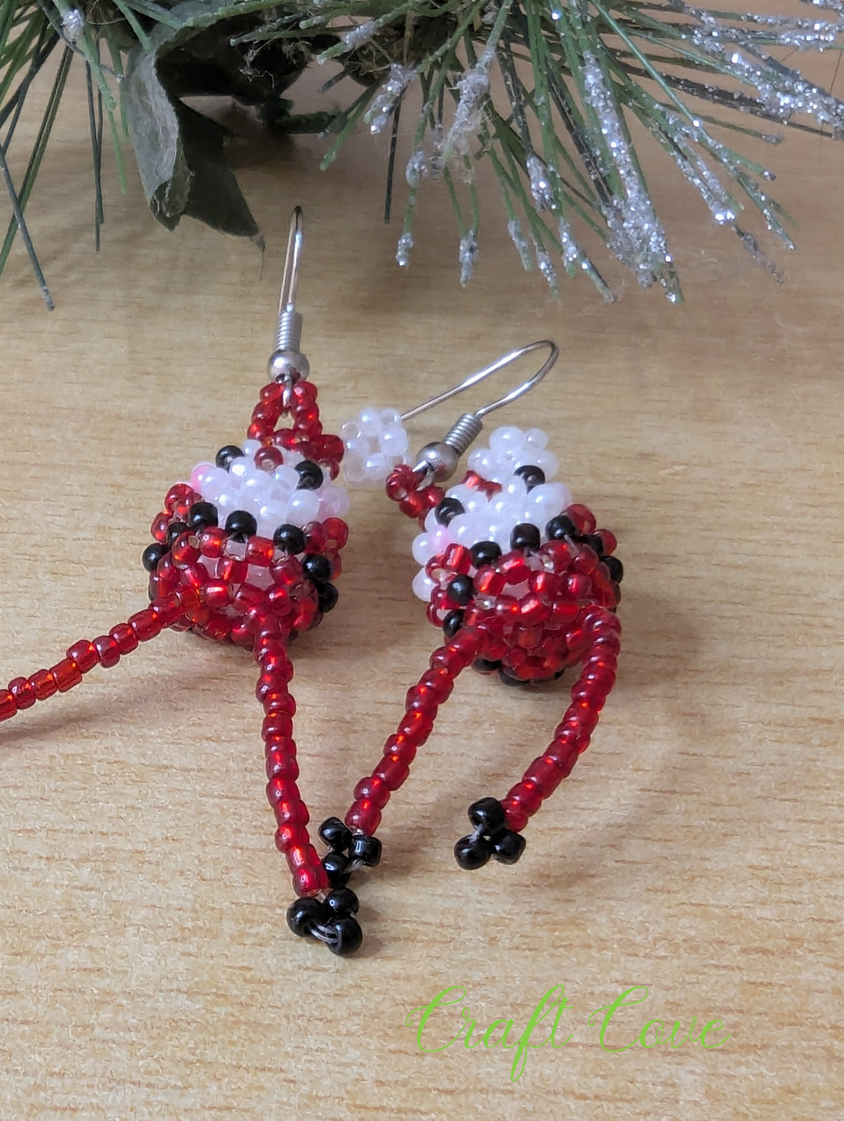 3D Beaded Santa Earrings – Handmade Christmas Jewellery – Fun Festive Gift