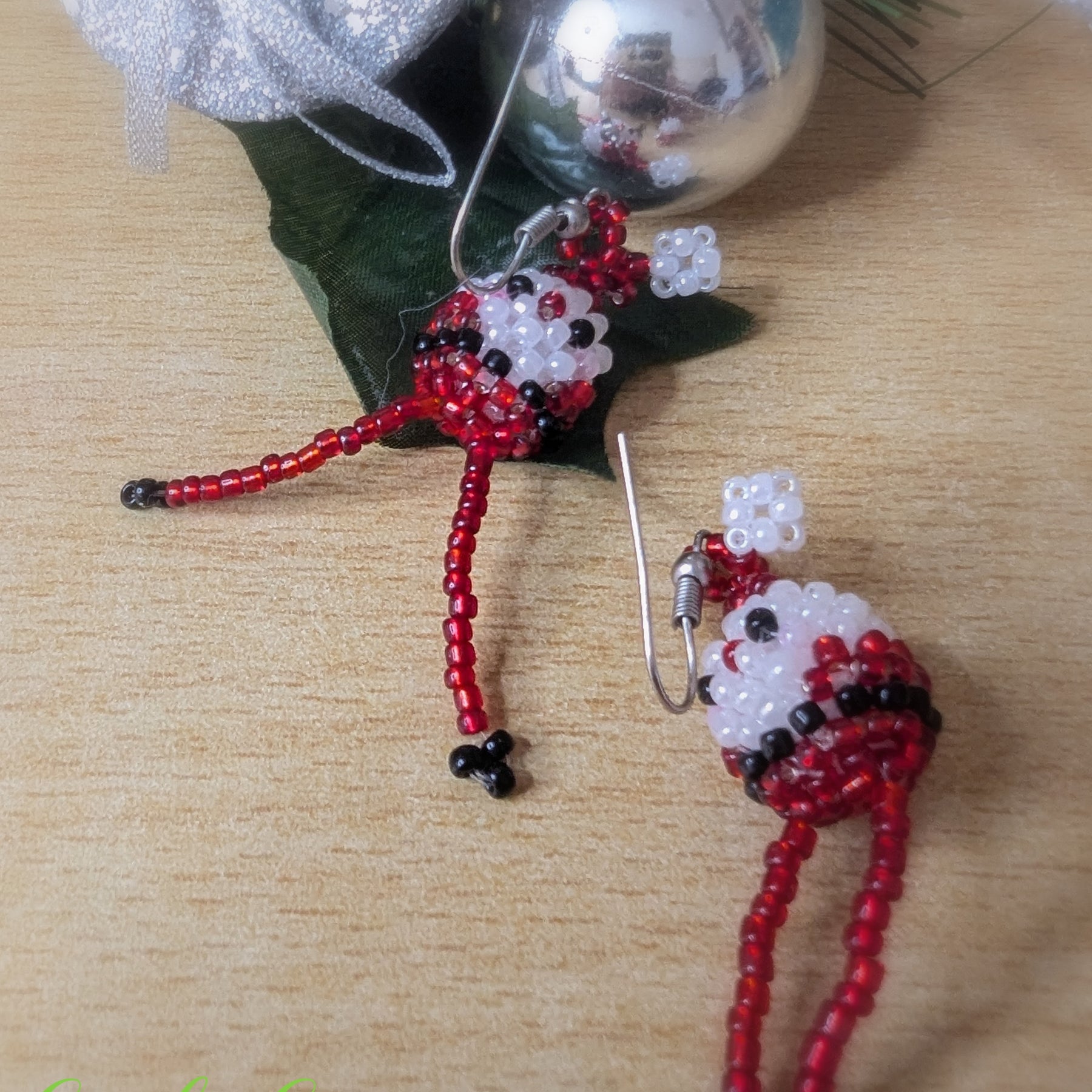 3D Beaded Santa Earrings – Handmade Christmas Jewellery – Fun Festive Gift