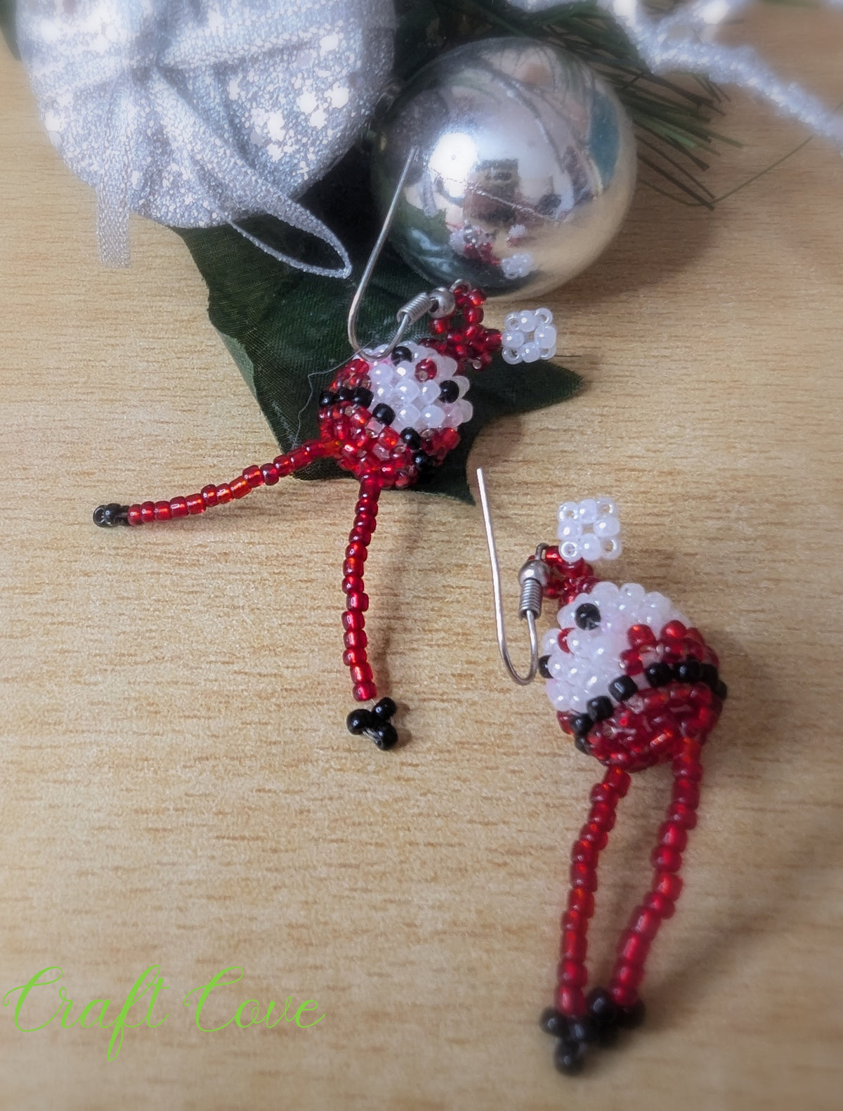 3D Beaded Santa Earrings – Handmade Christmas Jewellery – Fun Festive Gift