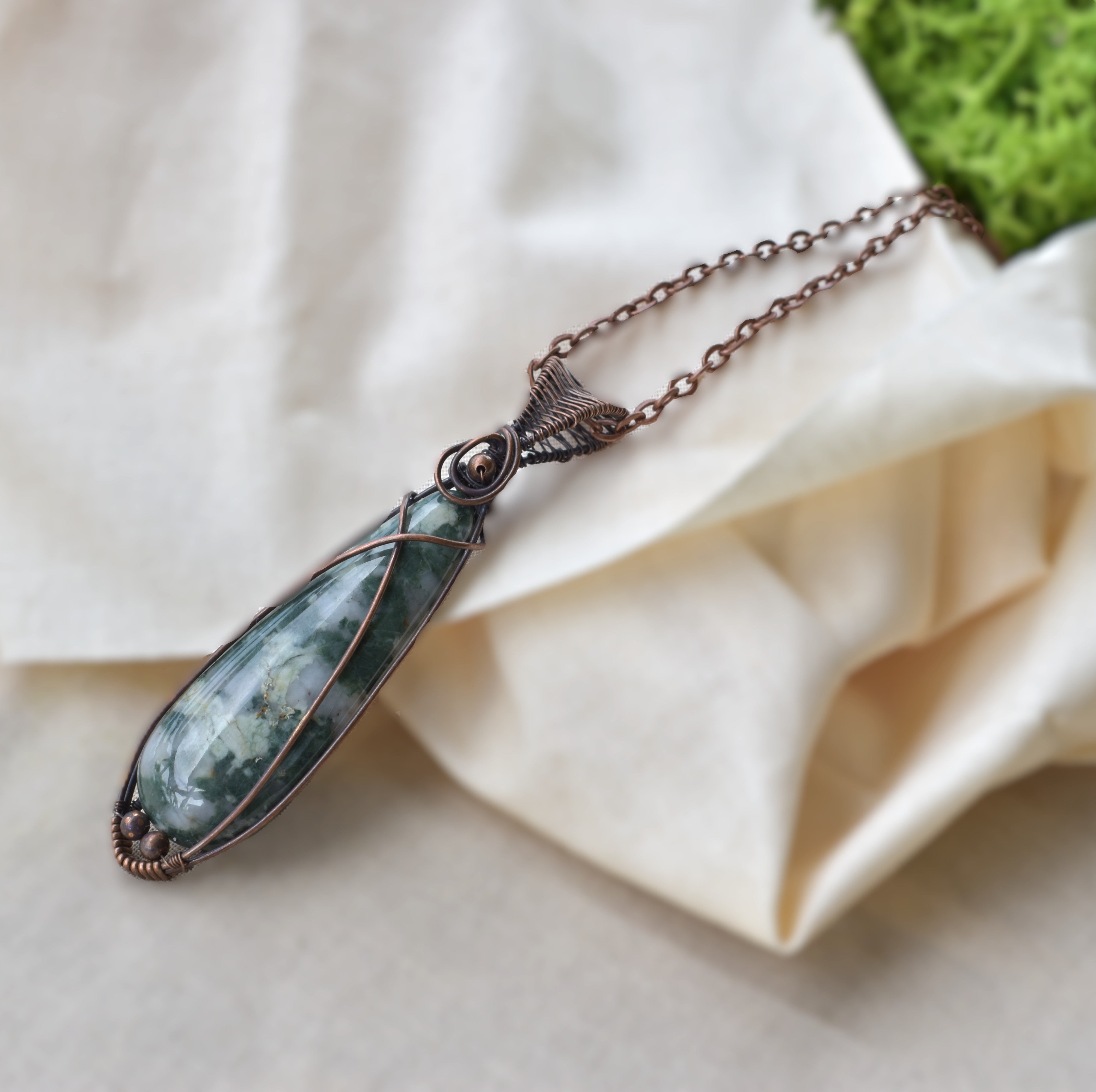 Forest Floor - Australian Moss Agate Copper-Wrapped Pendant