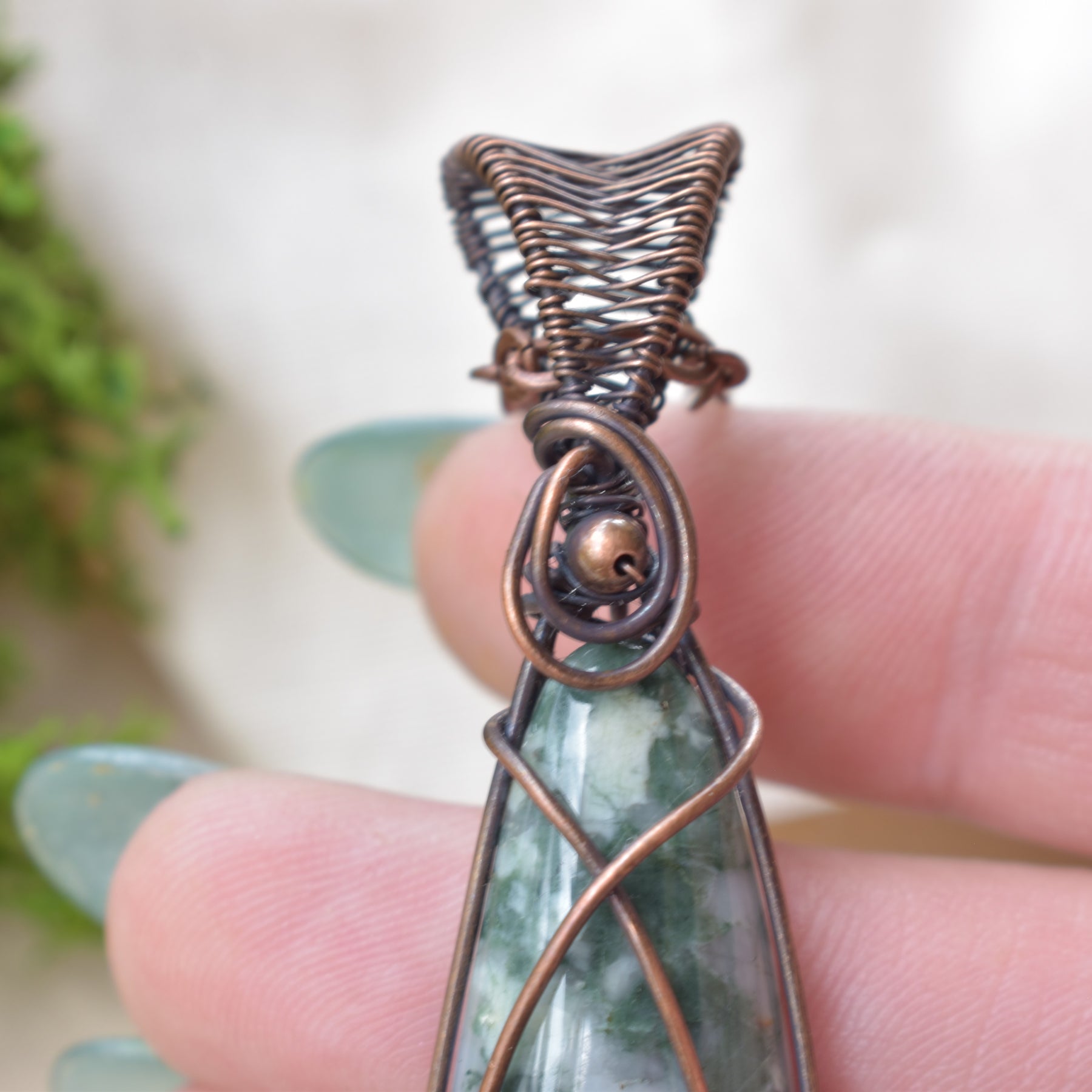 Forest Floor - Australian Moss Agate Copper-Wrapped Pendant