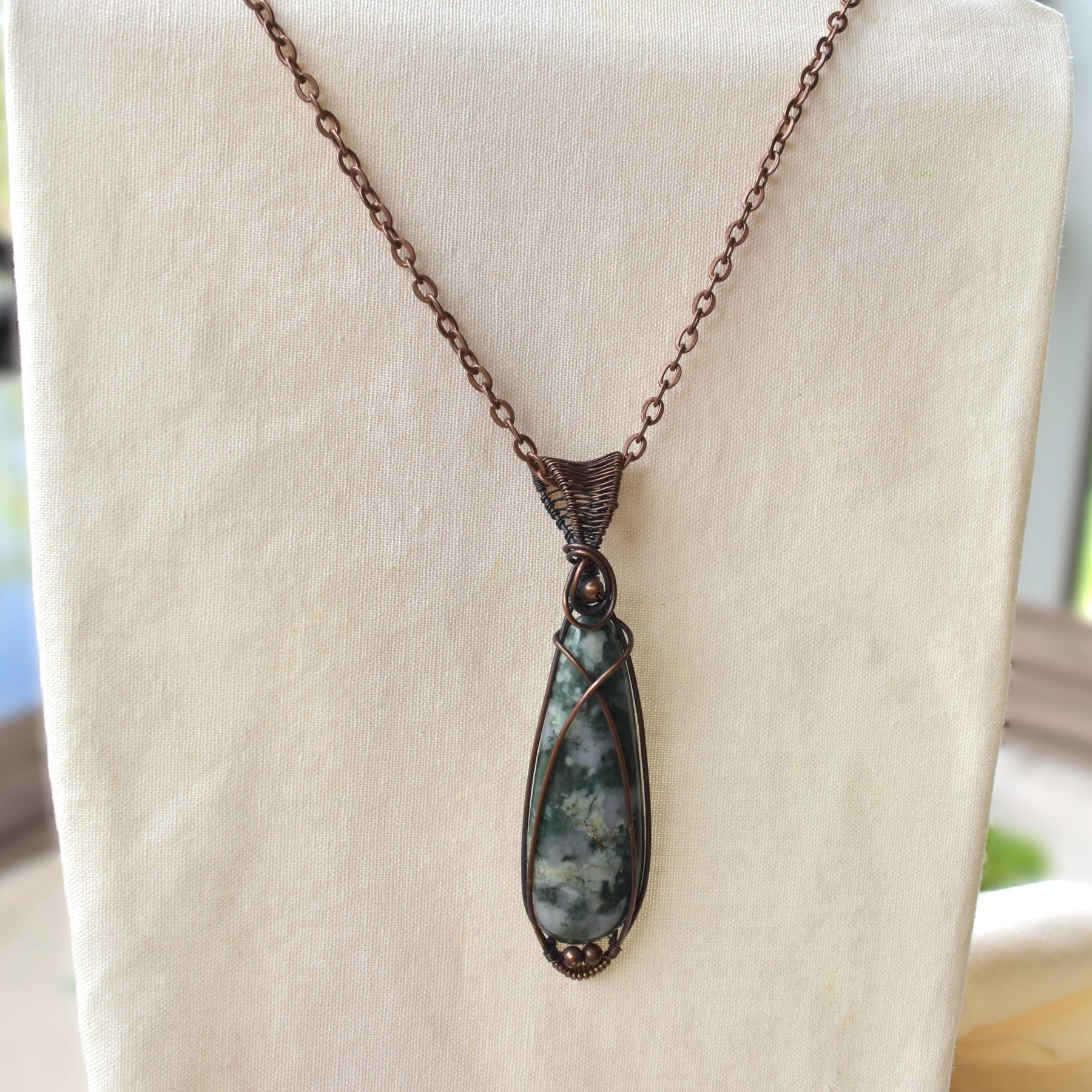 Forest Floor - Australian Moss Agate Copper-Wrapped Pendant