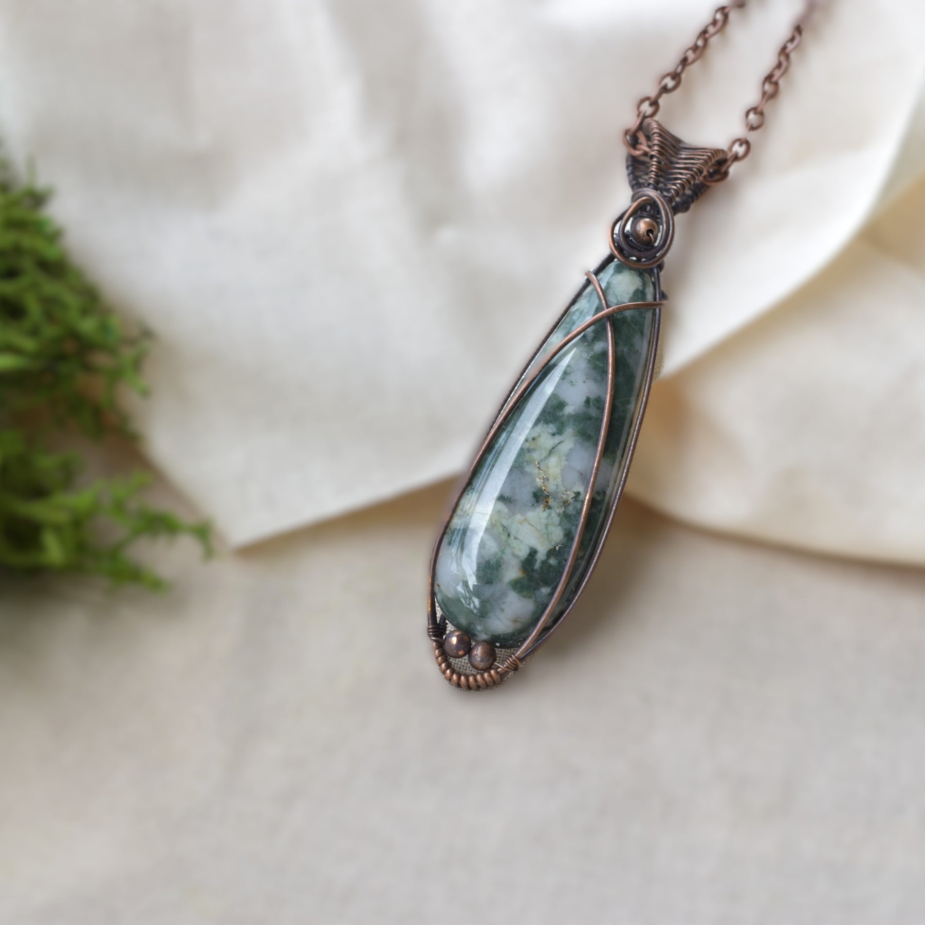 Forest Floor - Australian Moss Agate Copper-Wrapped Pendant