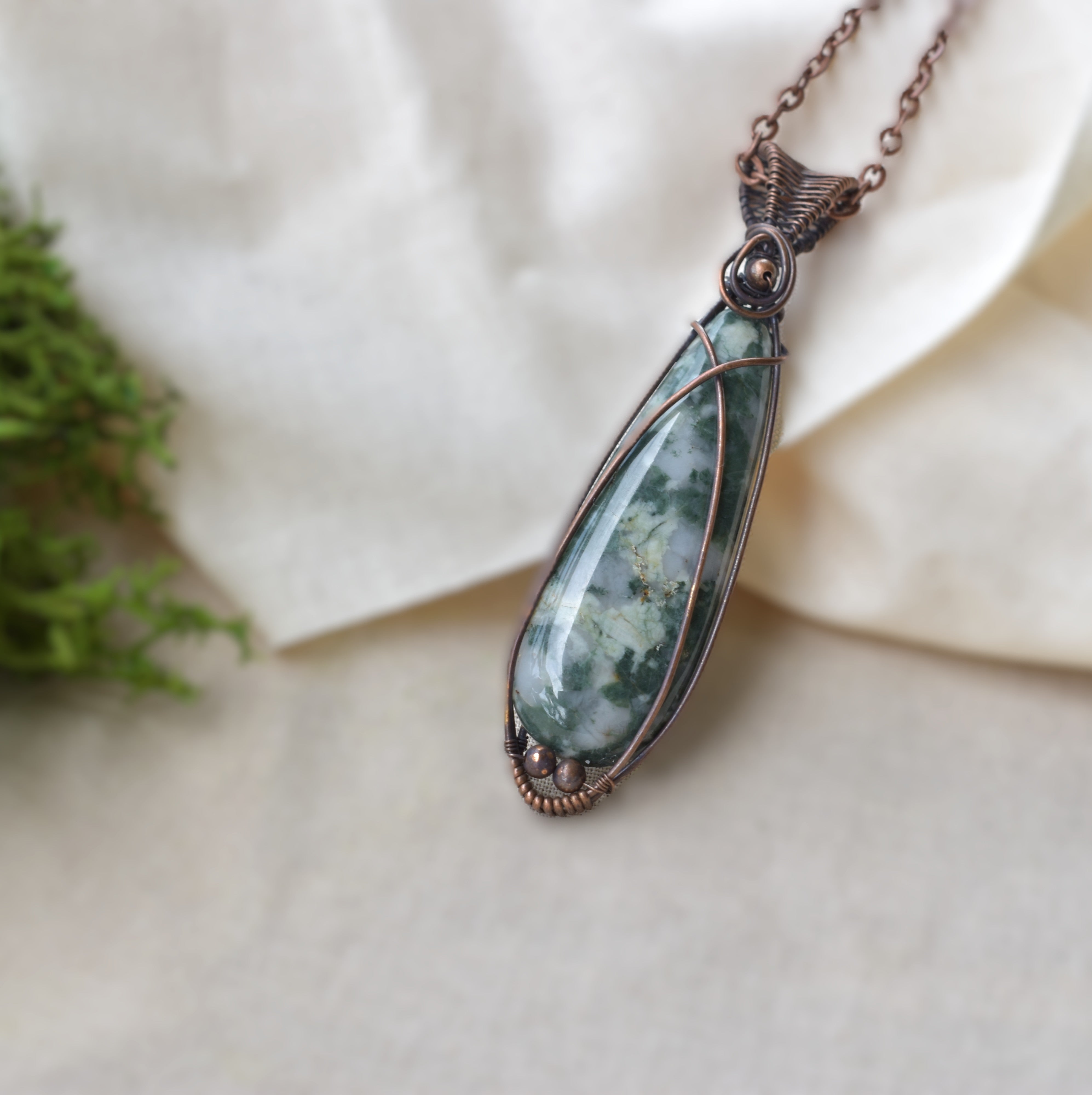 Forest Floor - Australian Moss Agate Copper-Wrapped Pendant