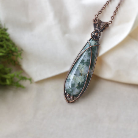 Forest Floor - Australian Moss Agate Copper-Wrapped Pendant