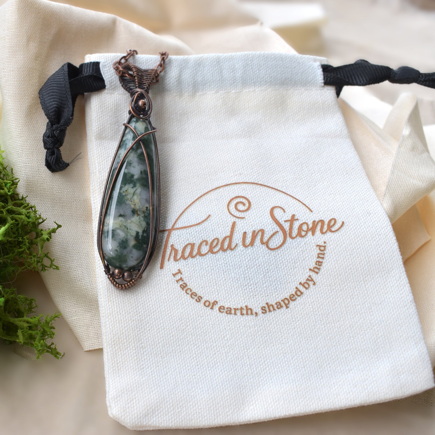 Forest Floor - Australian Moss Agate Copper-Wrapped Pendant