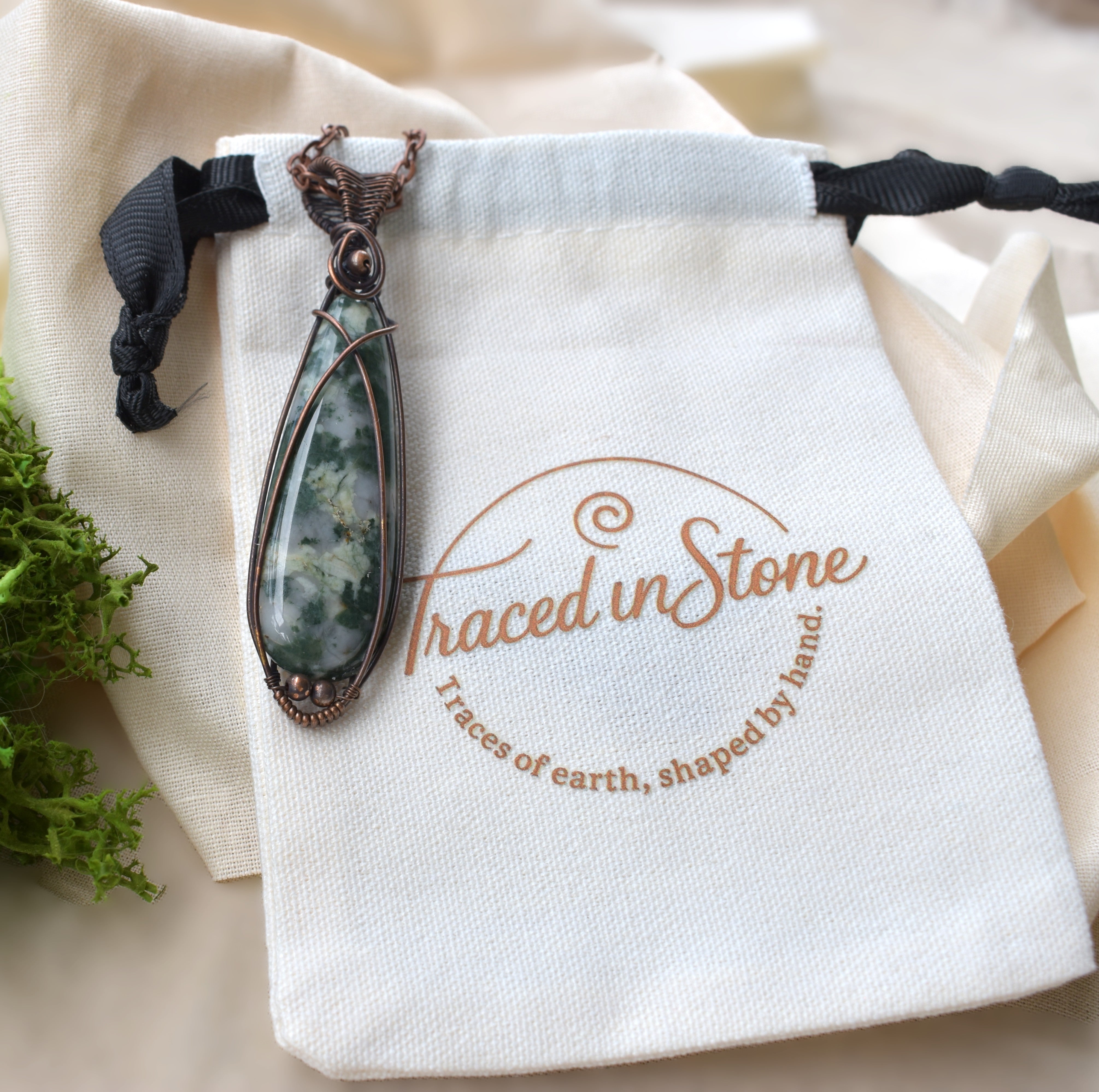 Forest Floor - Australian Moss Agate Copper-Wrapped Pendant