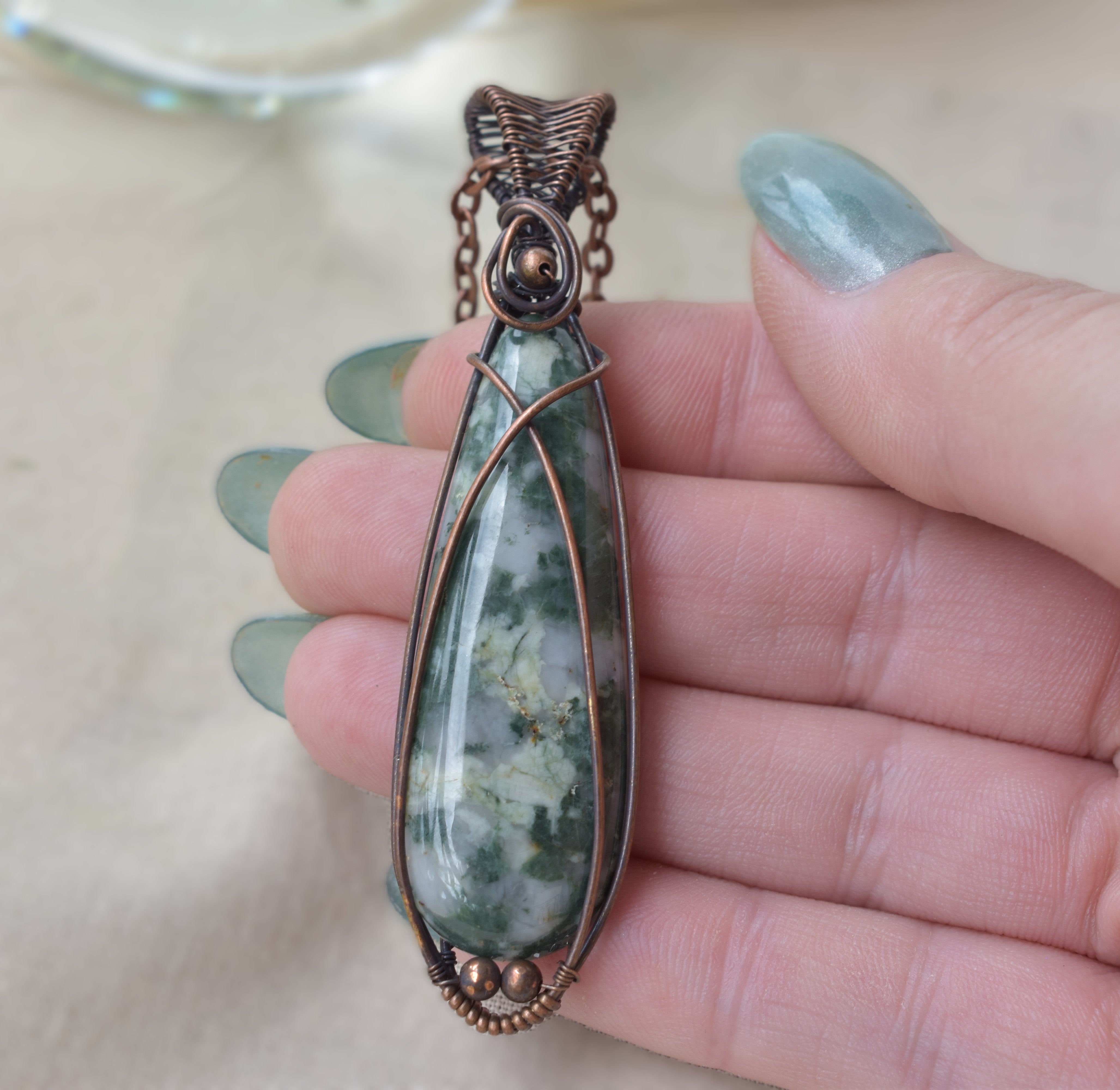 Forest Floor - Australian Moss Agate Copper-Wrapped Pendant
