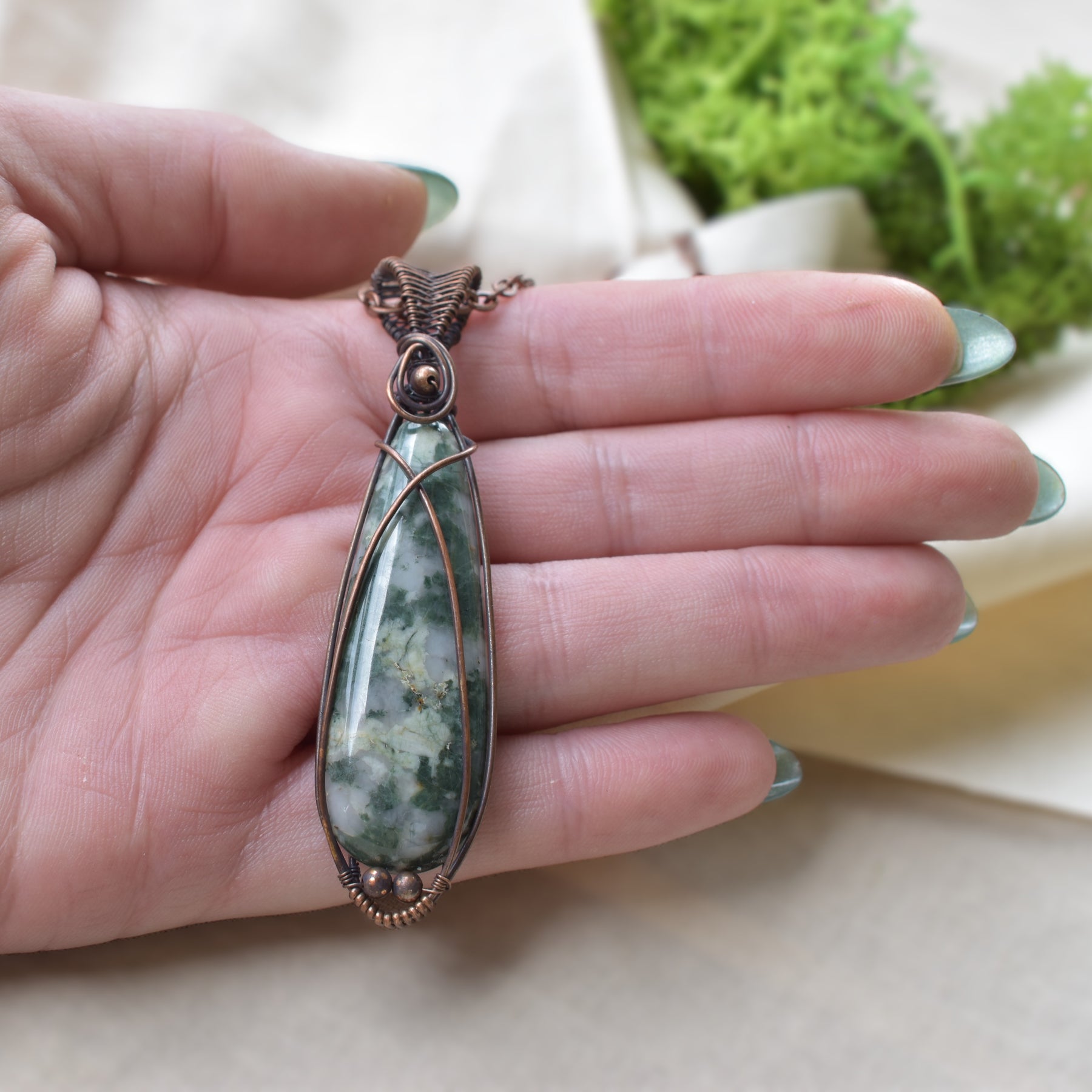 Forest Floor - Australian Moss Agate Copper-Wrapped Pendant