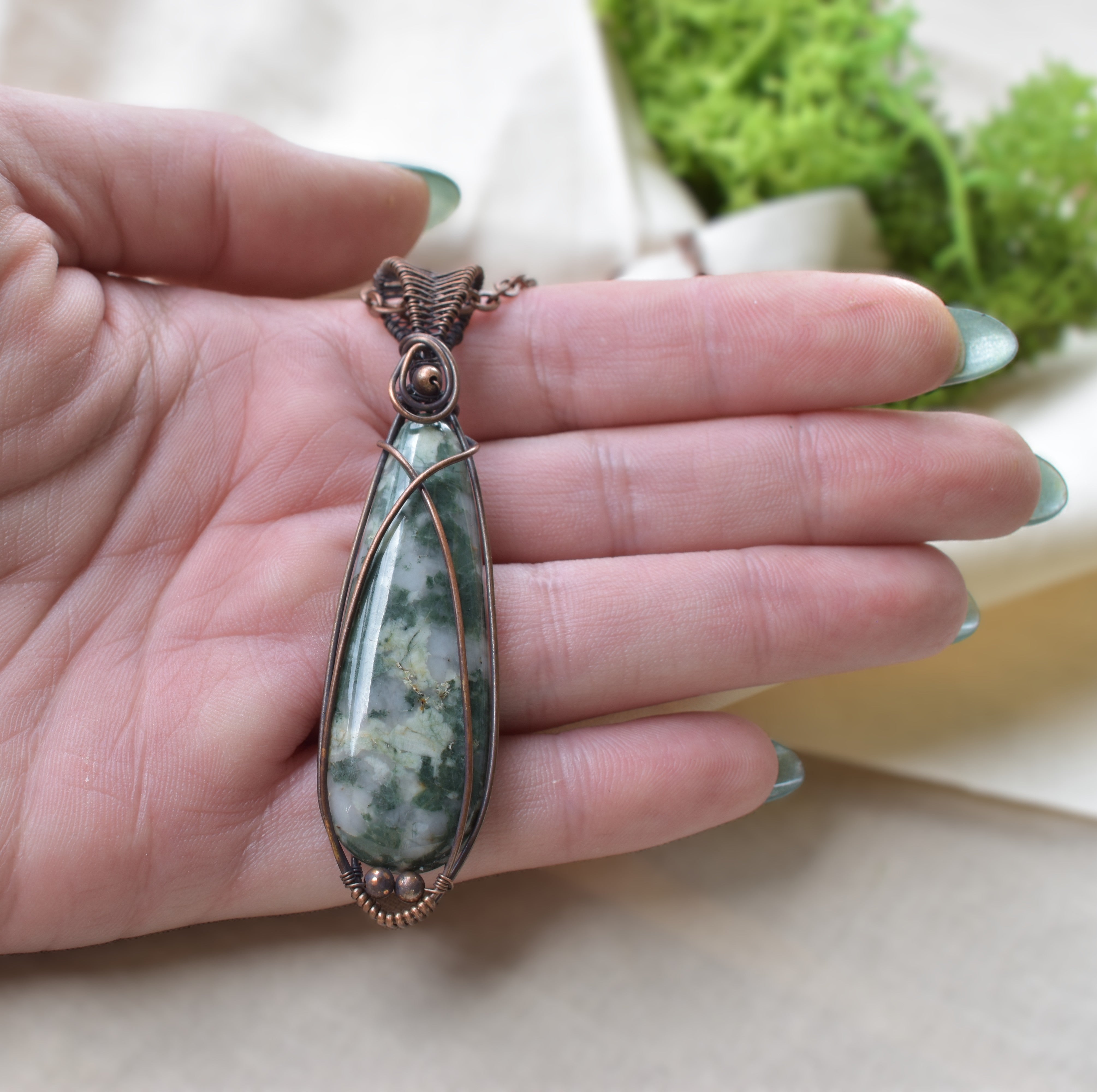 Forest Floor - Australian Moss Agate Copper-Wrapped Pendant
